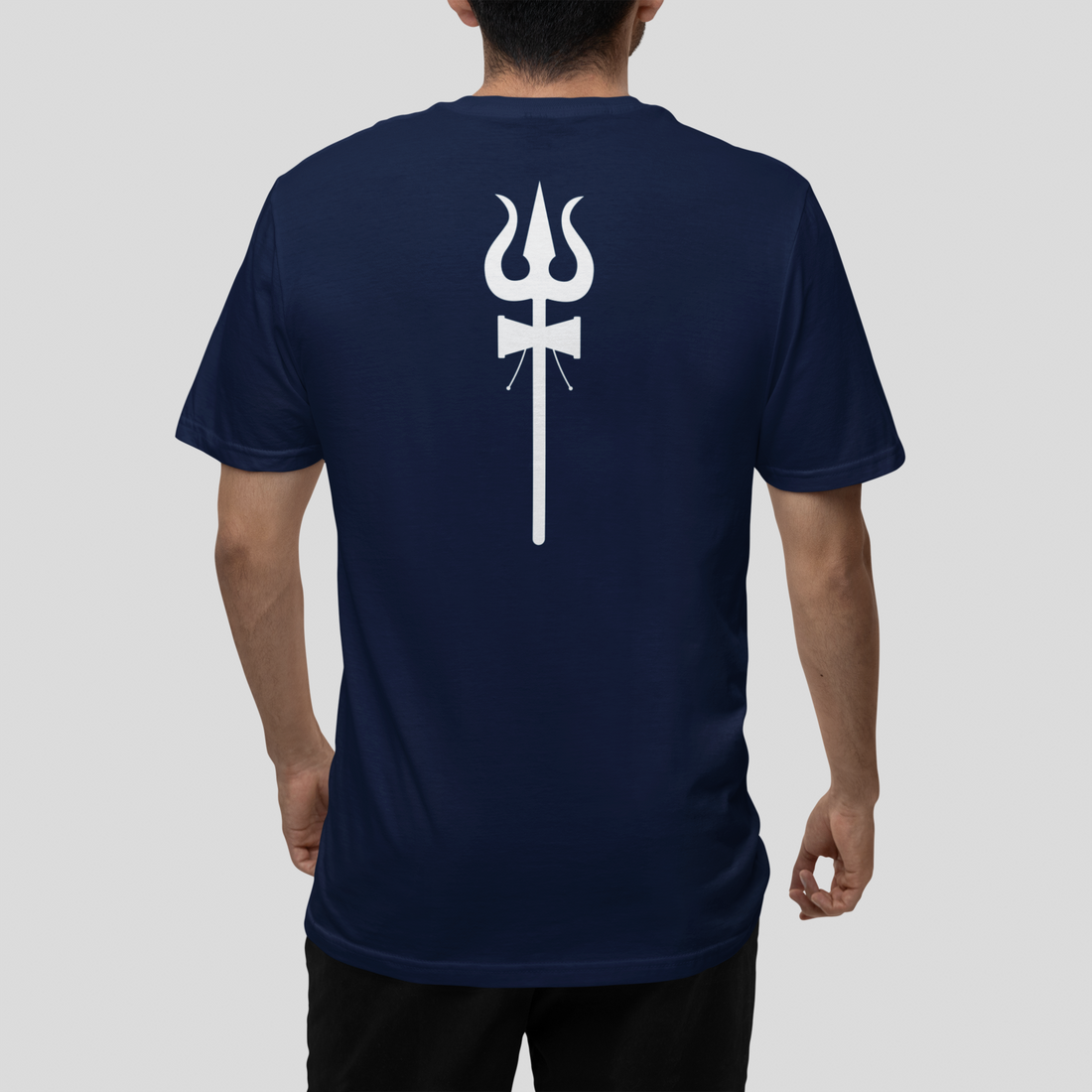 Round neck Half sleeves Tshirt with Dual print of Trayam Bhakam and Trishool on back