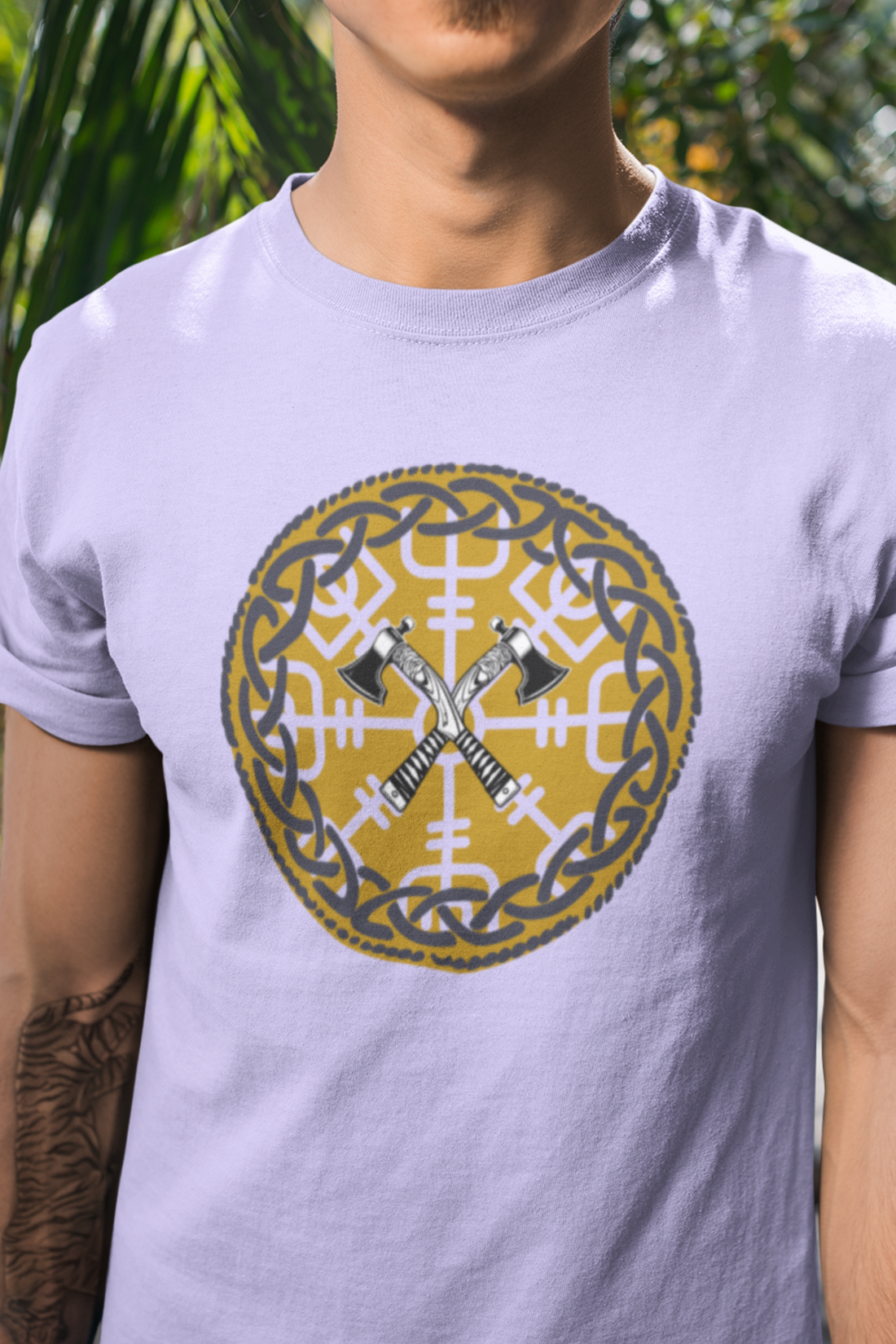 Round neck Half  sleeves Tshirt with Nordic Sword Symbol