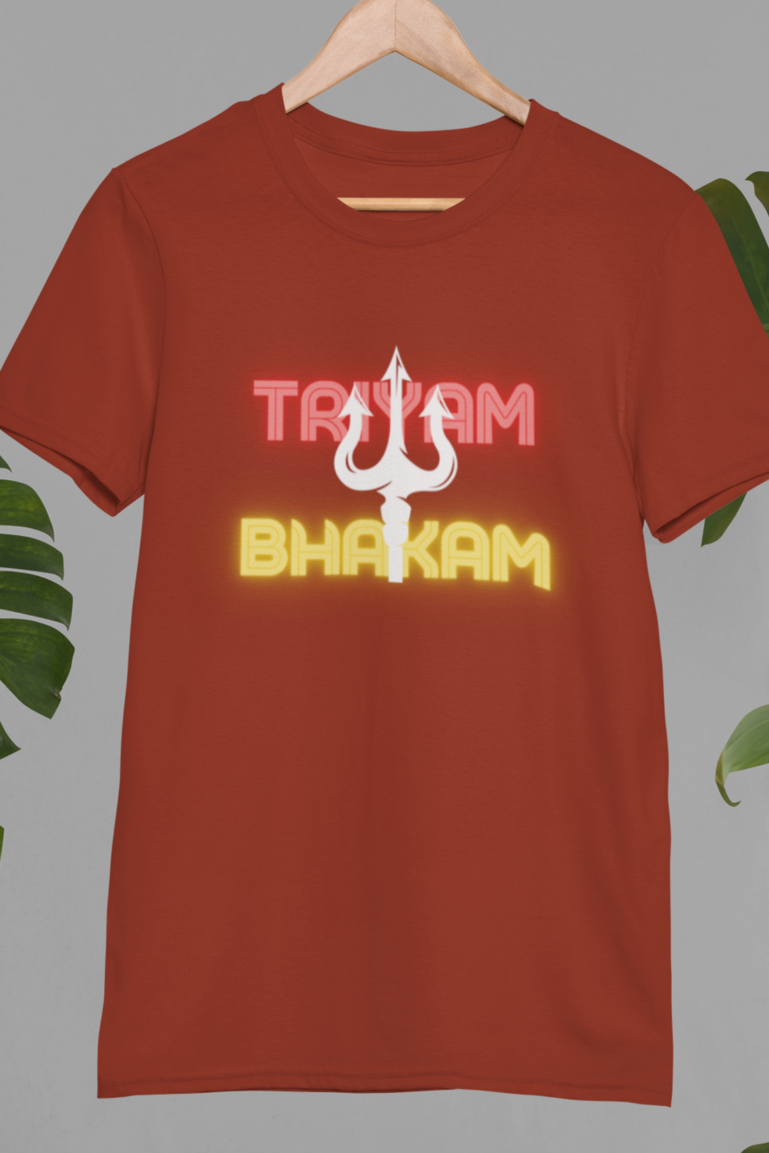 Round neck Half sleeves Tshirt with Dual print of Trayam Bhakam and Trishool on back