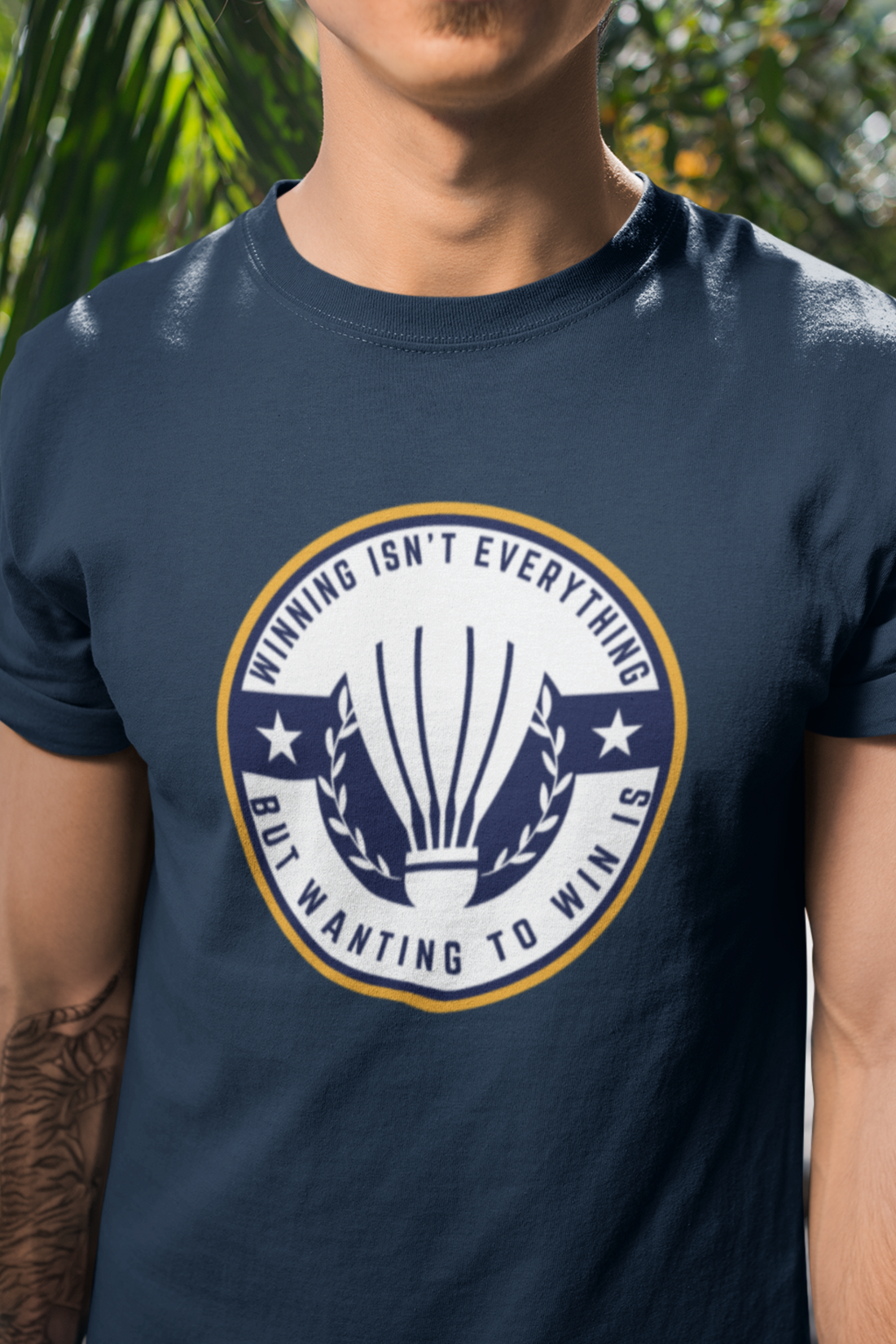 Round neck Half  sleeves Tshirt with Badminton Winning Quote