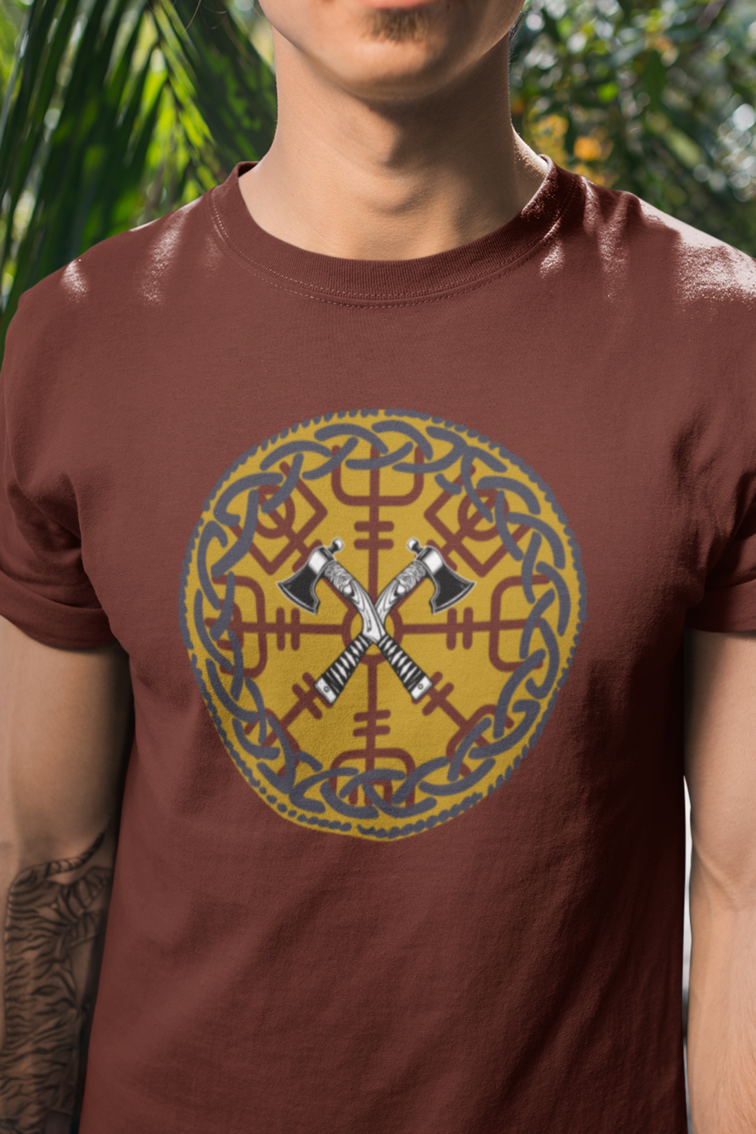 Round neck Half  sleeves Tshirt with Nordic Sword Symbol