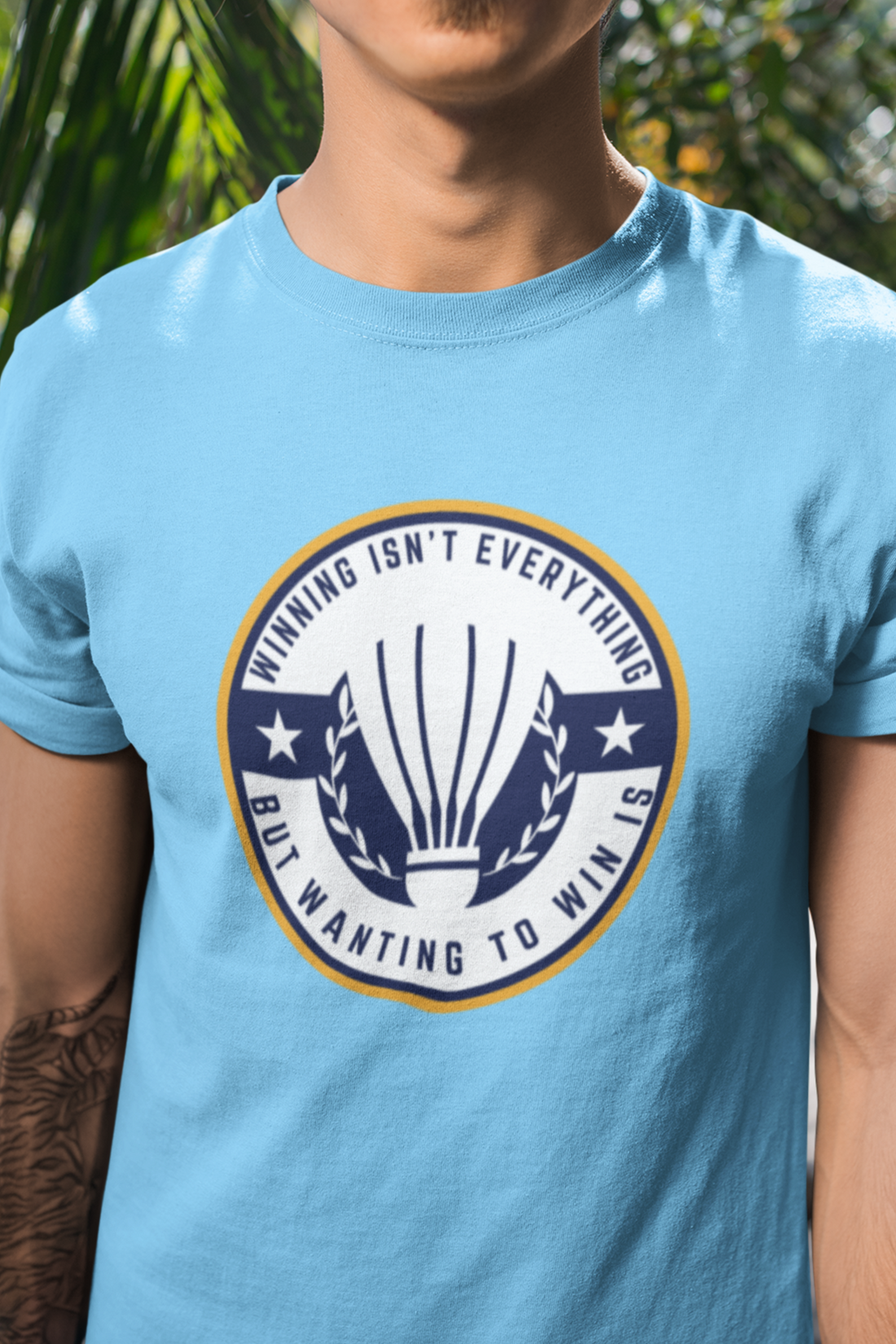 Round neck Half  sleeves Tshirt with Badminton Winning Quote