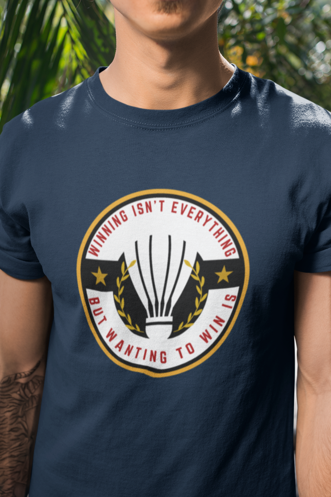 Round neck Half  sleeves Tshirt with Badminton Winning Quote Red