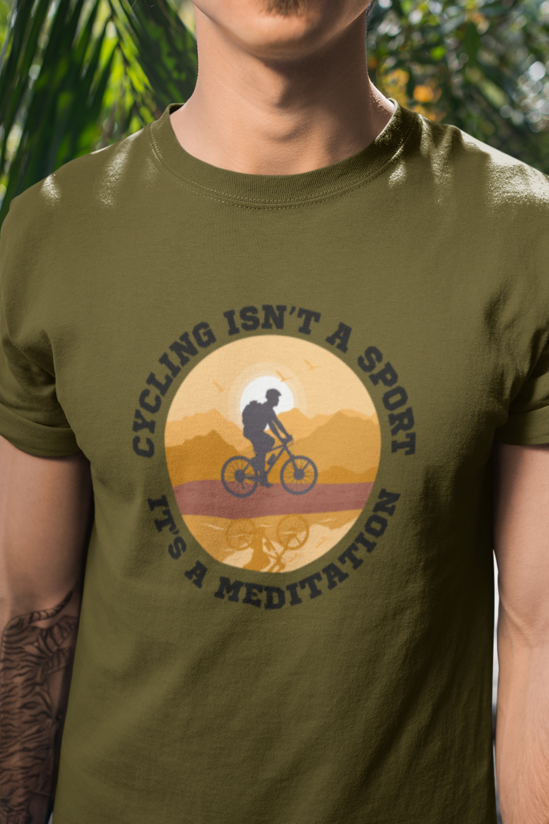 Round neck Half sleeves Tshirt with Cyclist Meditation quote