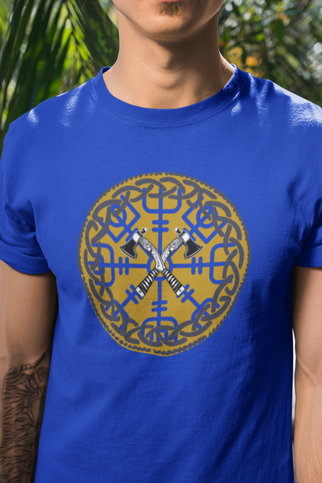 Round neck Half  sleeves Tshirt with Nordic Sword Symbol