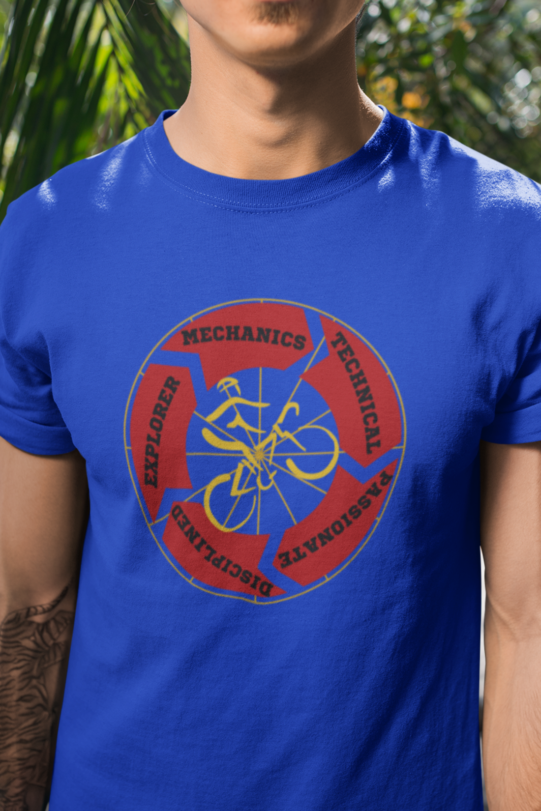 Round neck Half sleeves Tshirt with Cyclist attributes design