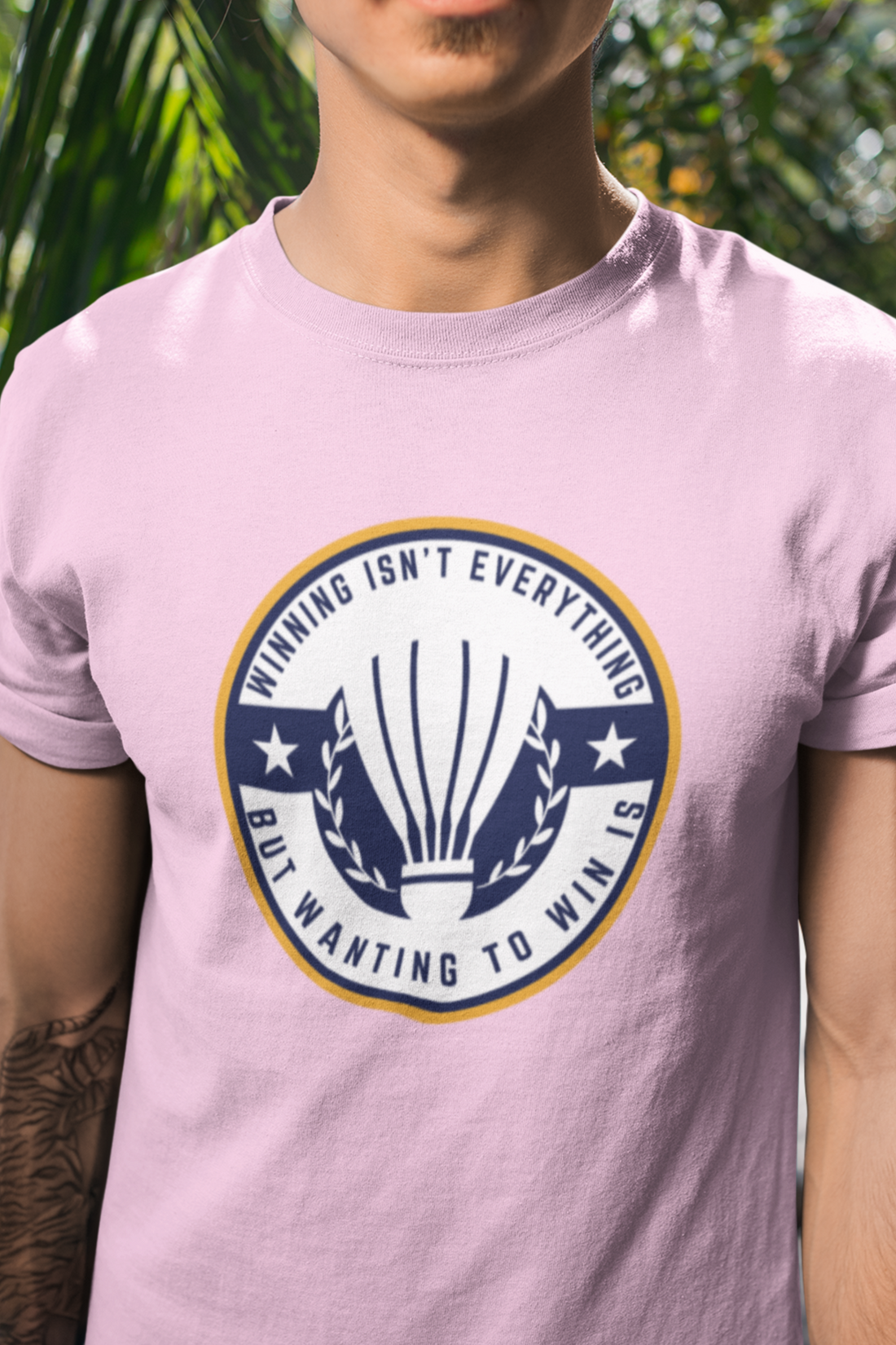 Round neck Half  sleeves Tshirt with Badminton Winning Quote