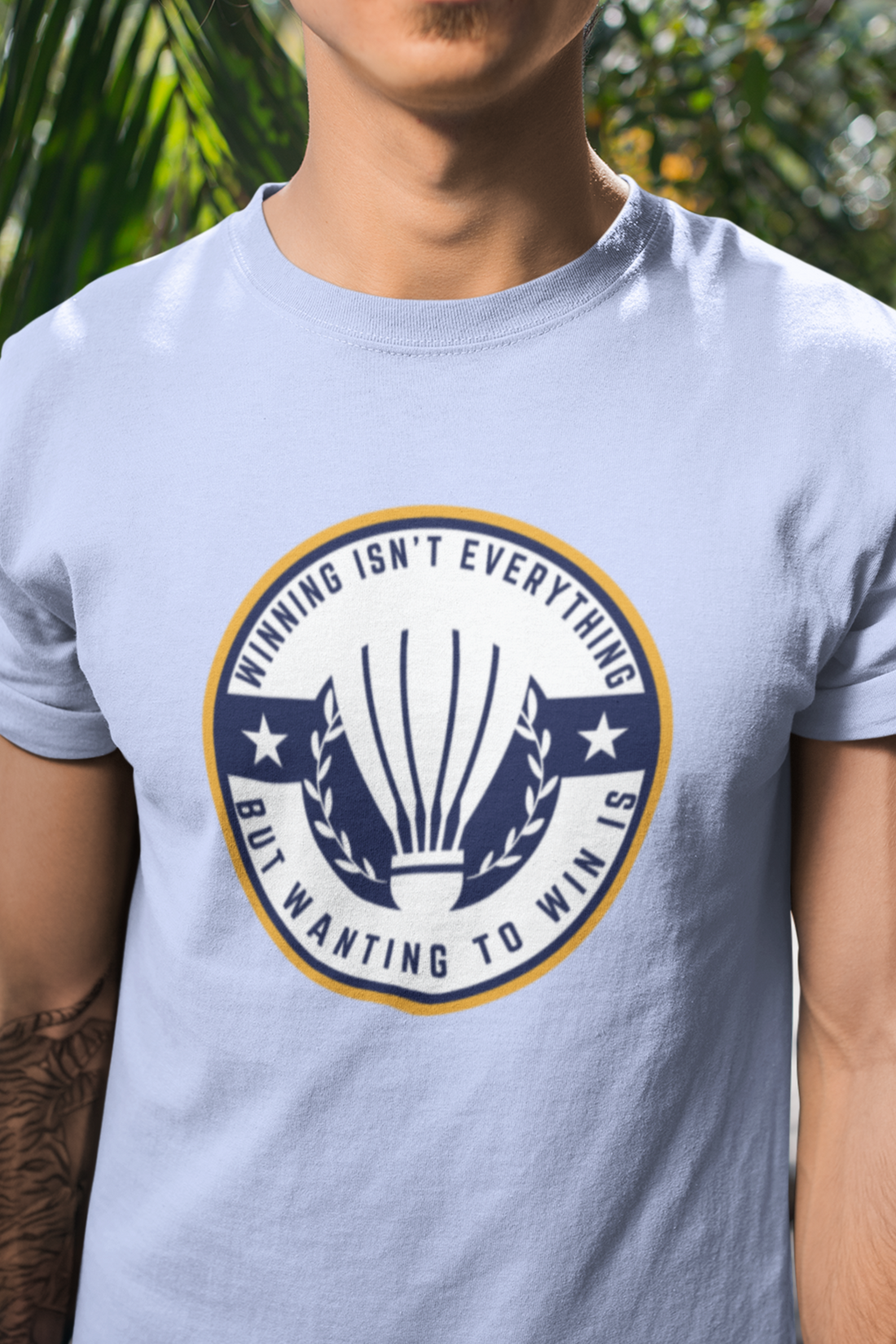 Round neck Half  sleeves Tshirt with Badminton Winning Quote