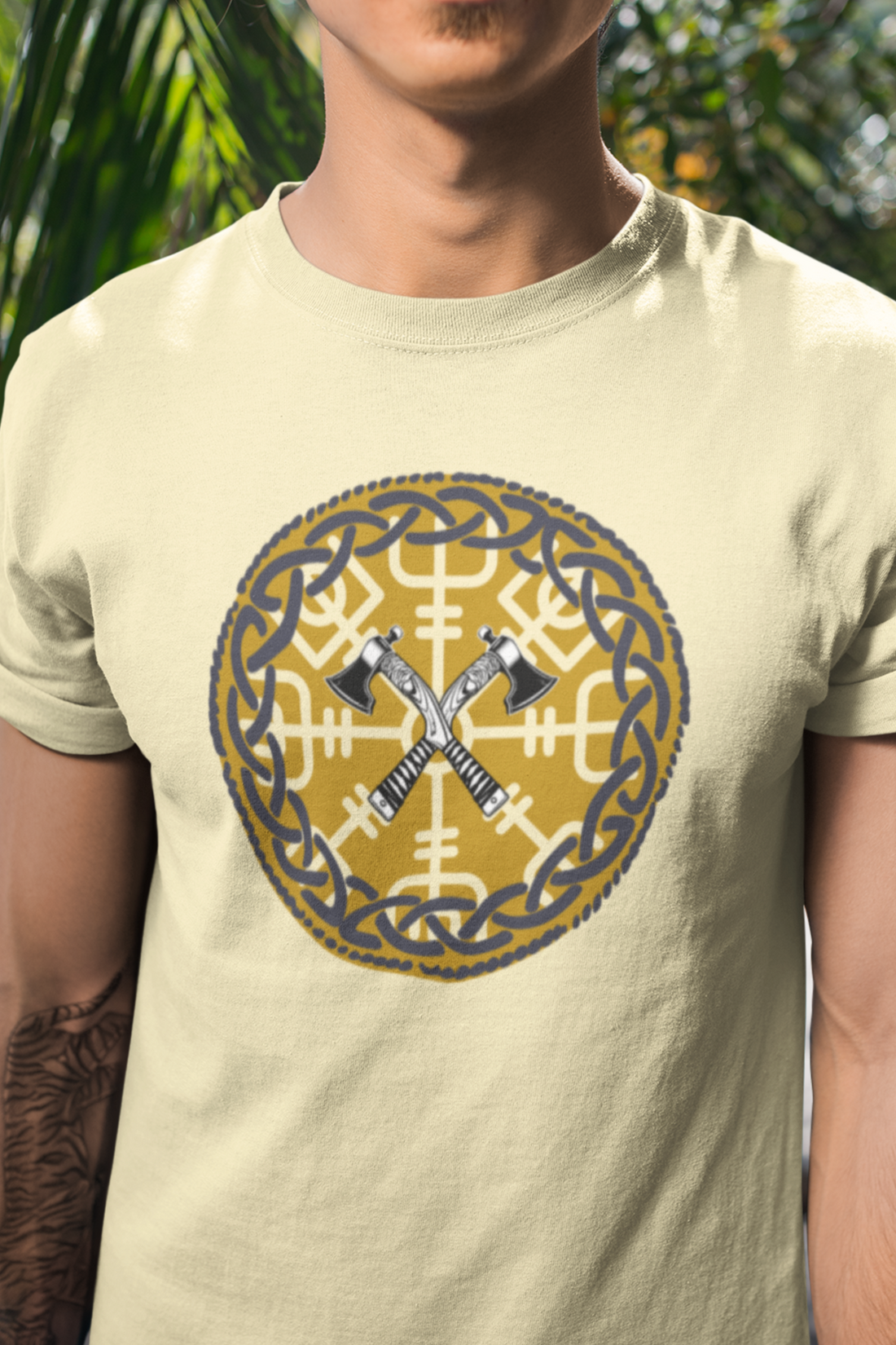 Round neck Half  sleeves Tshirt with Nordic Sword Symbol