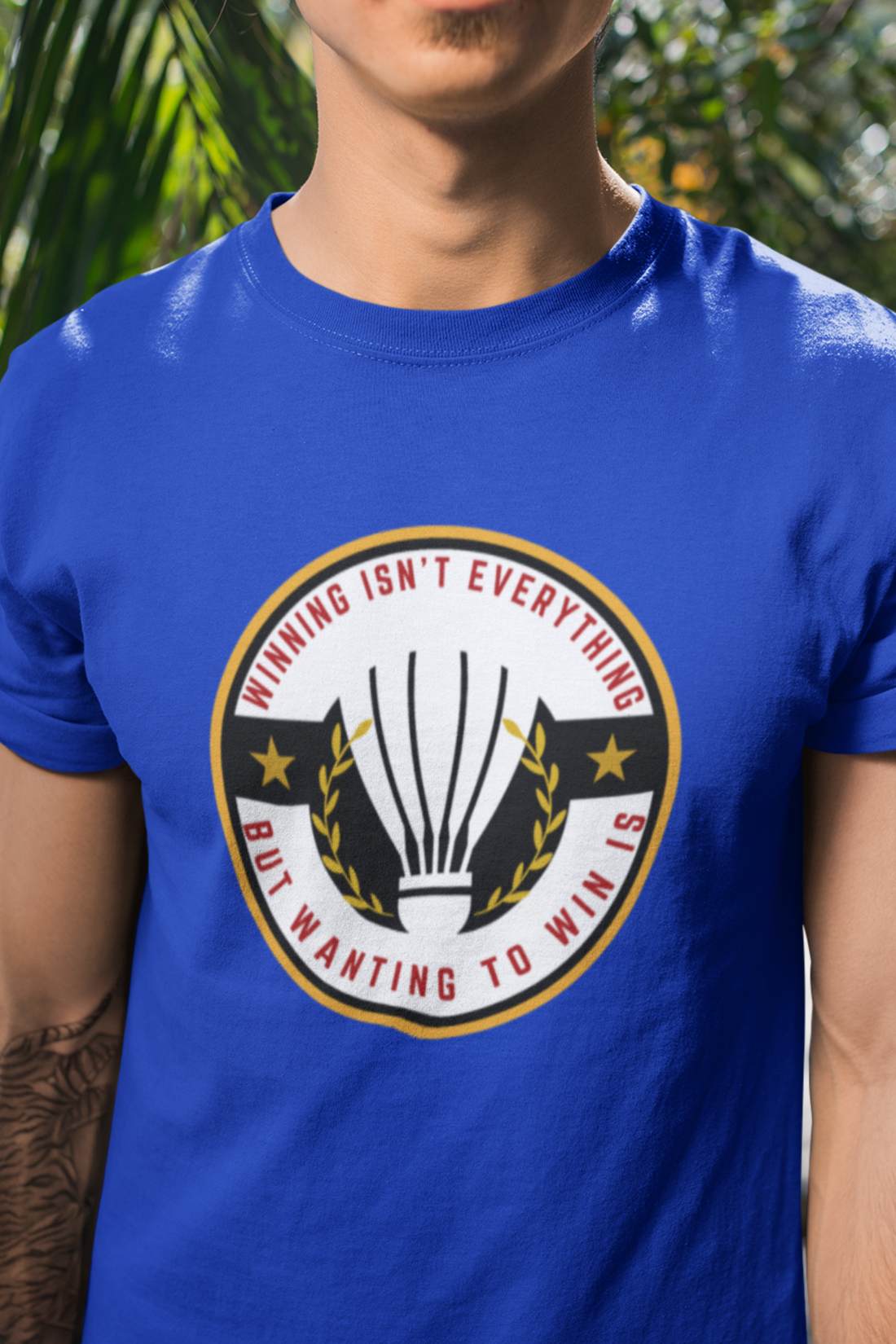 Round neck Half  sleeves Tshirt with Badminton Winning Quote Red