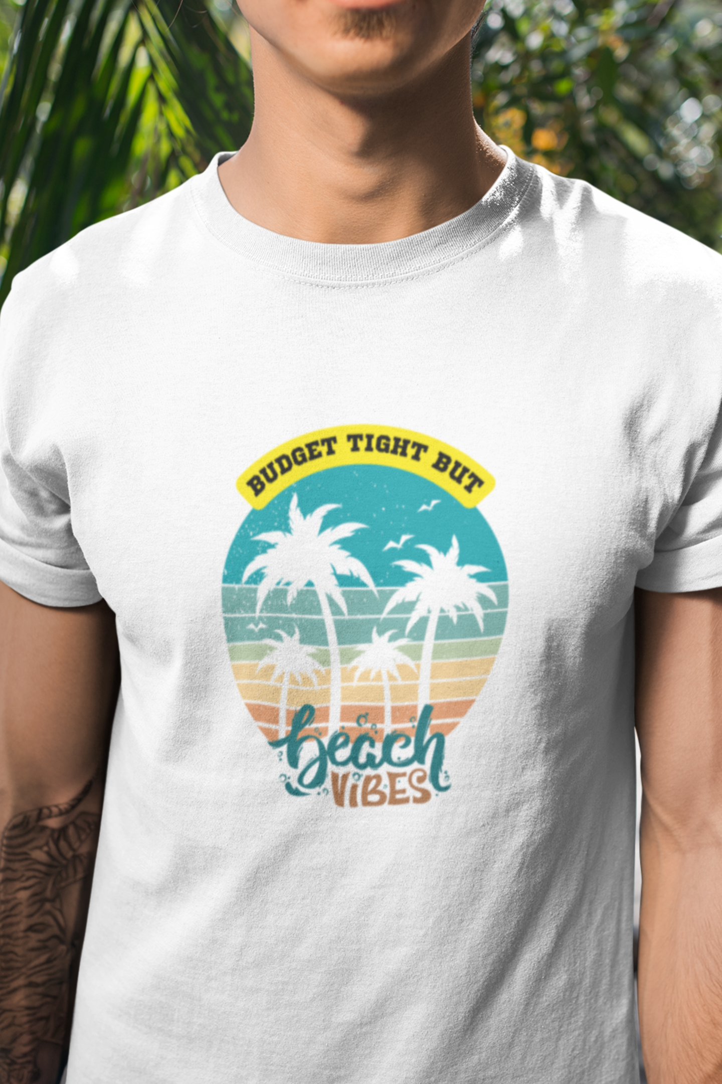 Round neck Half sleeves Tshirt with design of Cool Beach Vibes