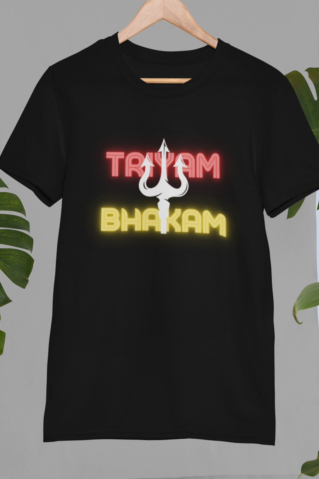 Round neck Half sleeves Tshirt with Dual print of Trayam Bhakam and Trishool on back