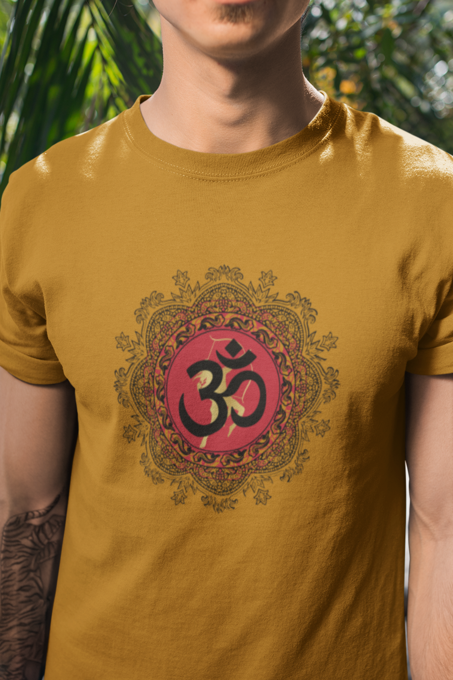 Round neck Half sleeves Tshirt with Dual printed design of Om and RamDhyan