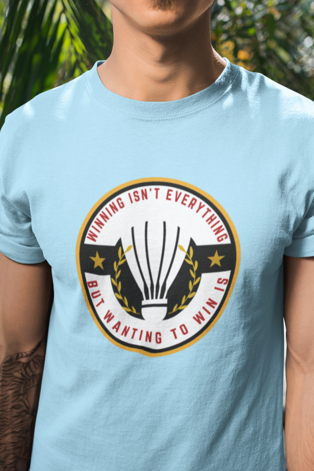 Round neck Half  sleeves Tshirt with Badminton Winning Quote Red