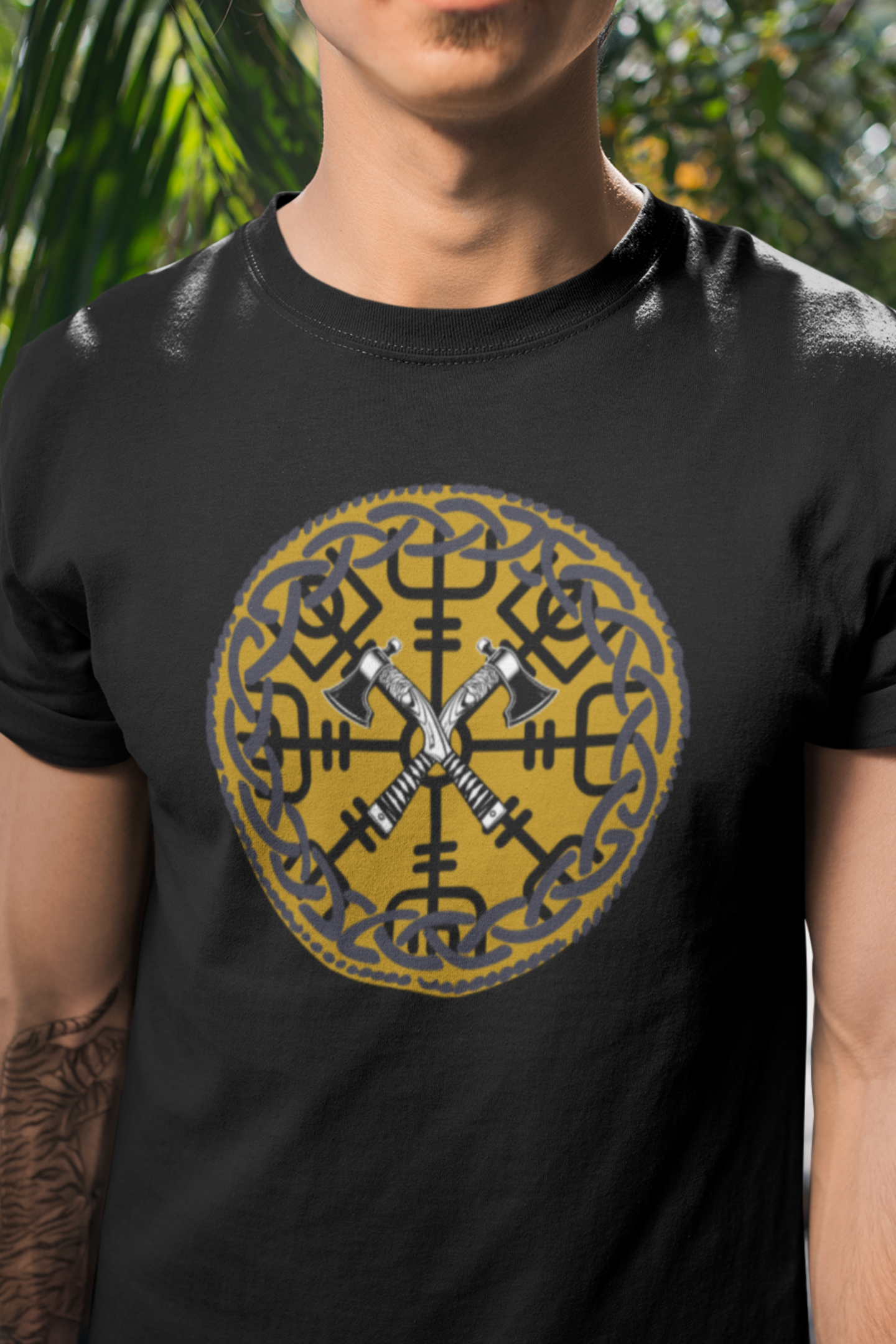 Round neck Half  sleeves Tshirt with Nordic Sword Symbol