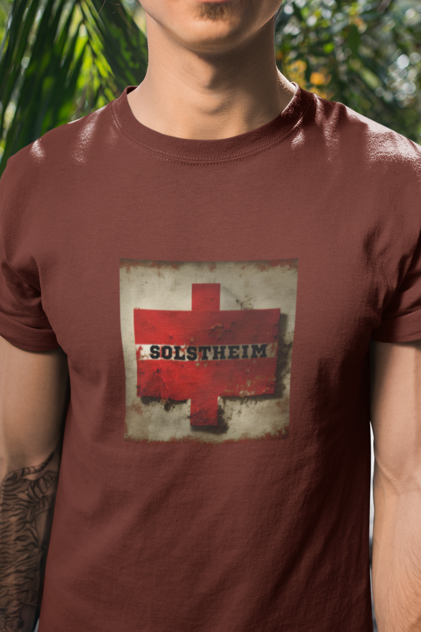 Round neck Half sleeves Tshirt with design of Retro Red Cross Plus