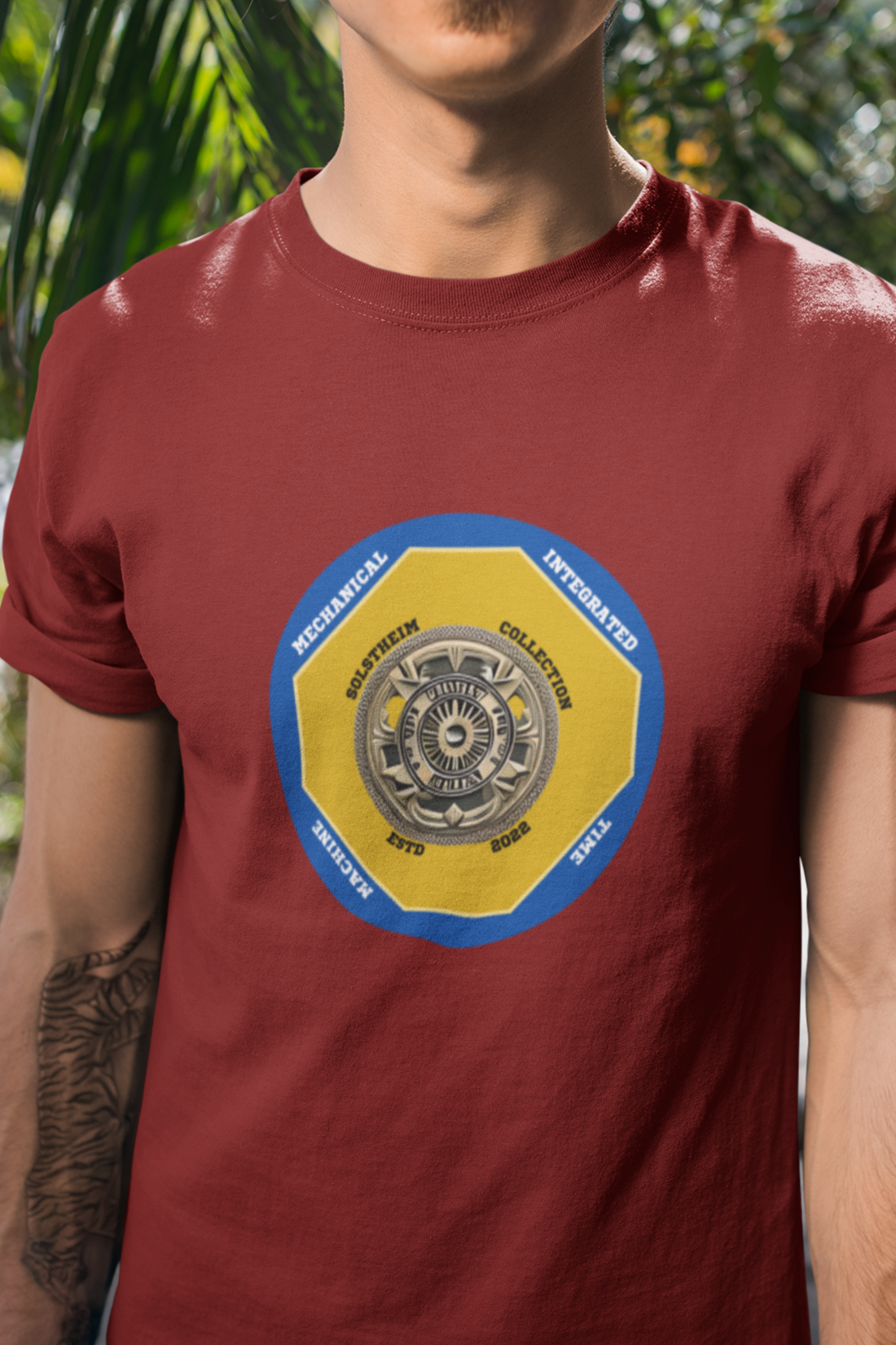 Round Neck Half Sleeves T-Shirt with Solstheim Shield Time Machine