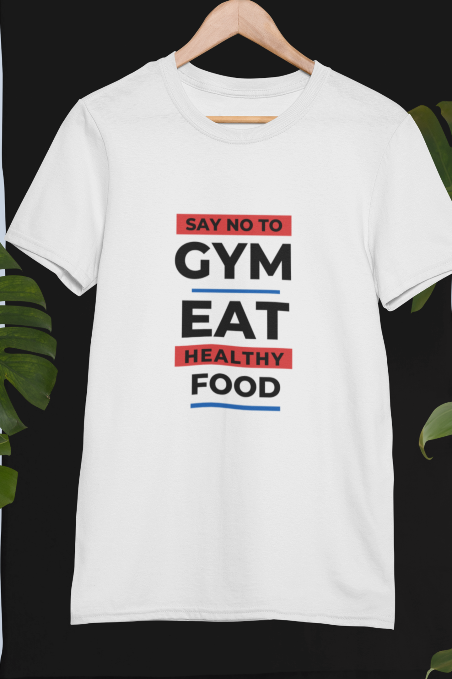 Round Neck Half Sleeves T-Shirt White with No Gym Healthy Food