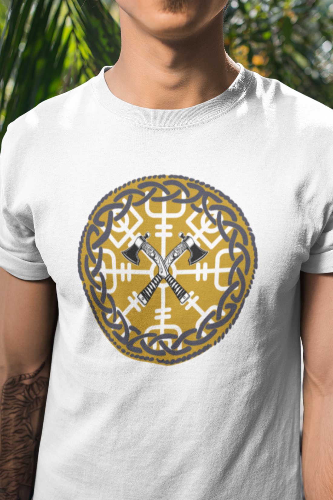 Round neck Half  sleeves Tshirt with Nordic Sword Symbol