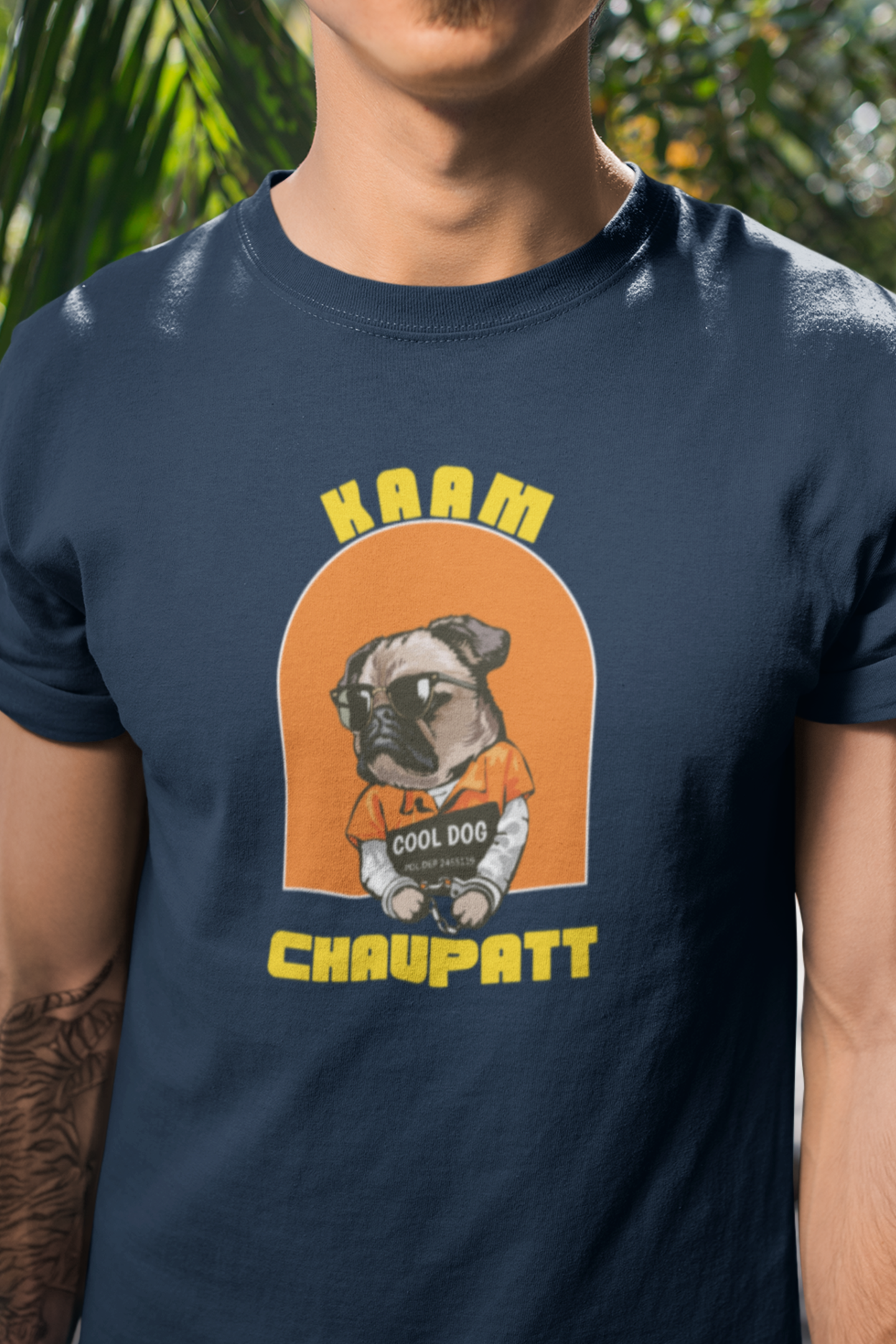 Round neck Half sleeves Tshirt with design of Kaam Chaupatt