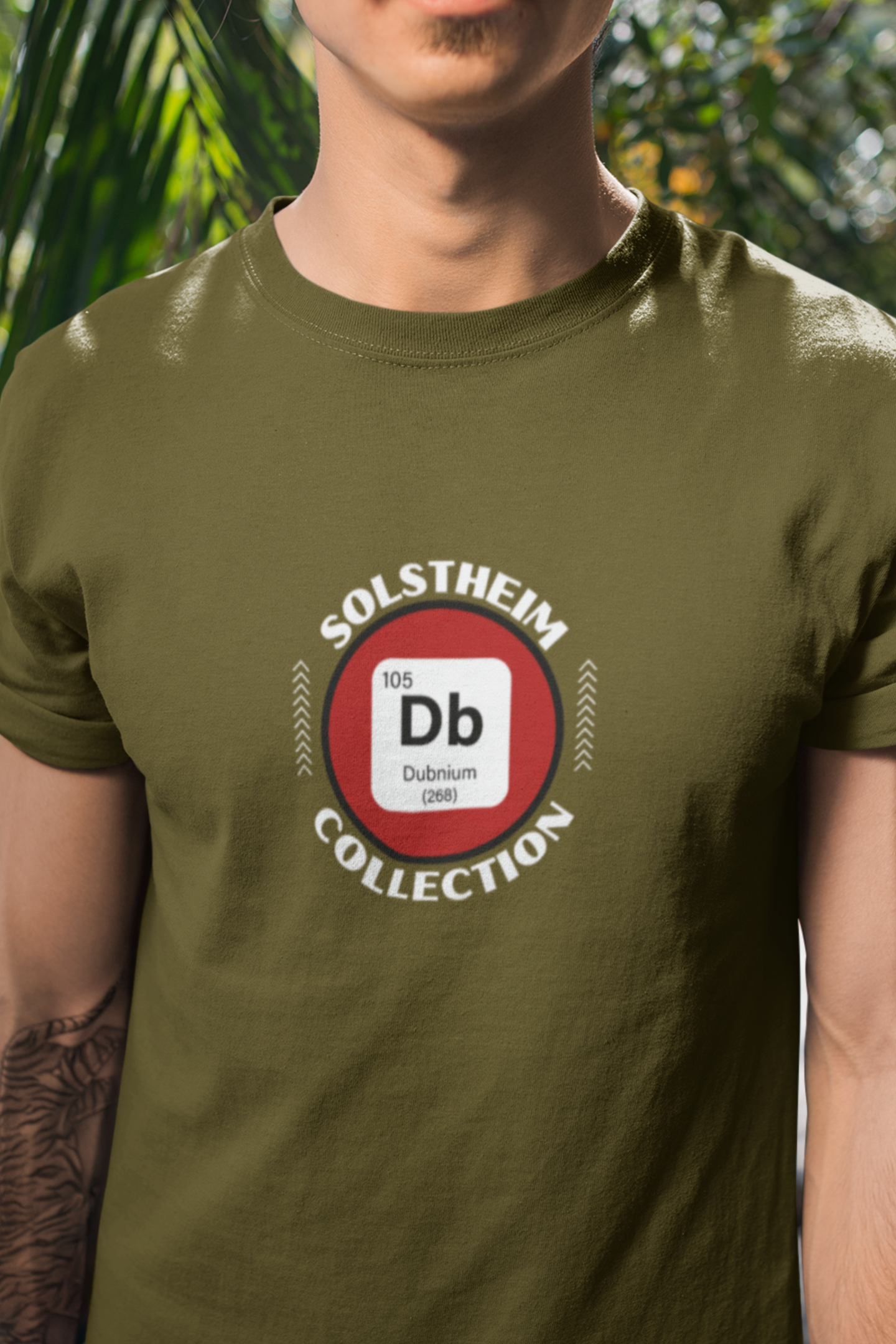 Round Neck Half Sleeves T-Shirt with Db 105 Dubnium Number Design