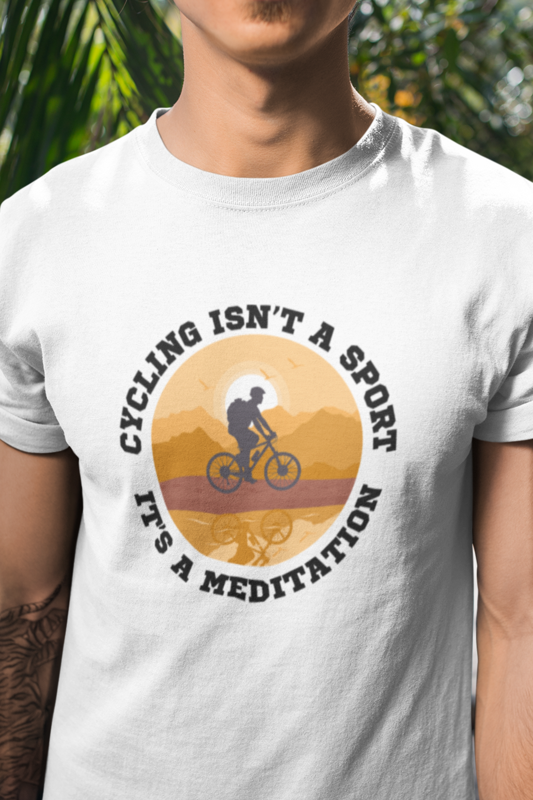 Round neck Half sleeves Tshirt with Cyclist Meditation quote