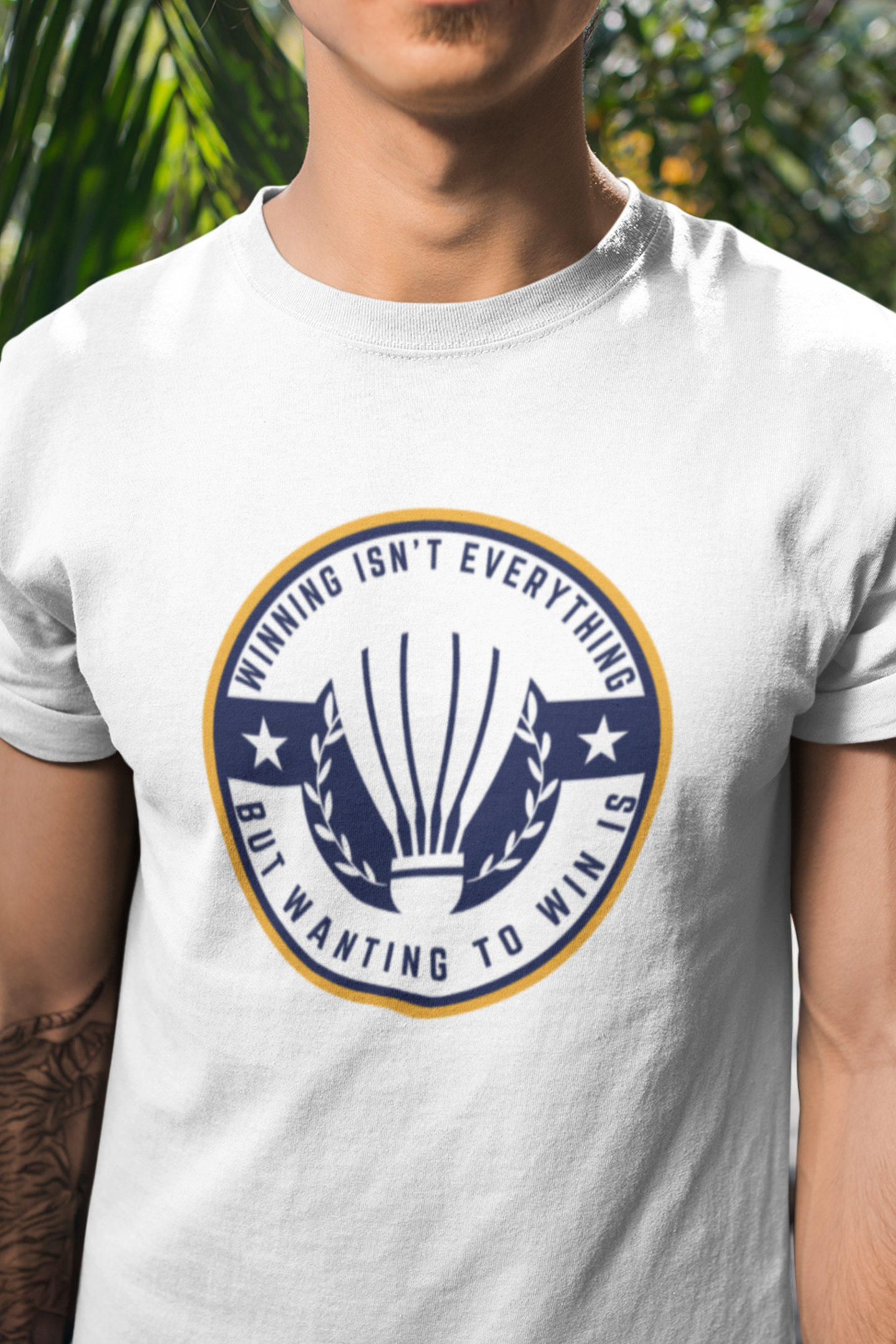 Round neck Half  sleeves Tshirt with Badminton Winning Quote