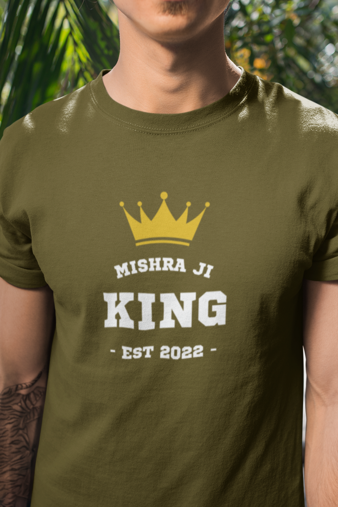 Round neck Half sleeves Tshirt with dual print of Mishra Ji King & 360