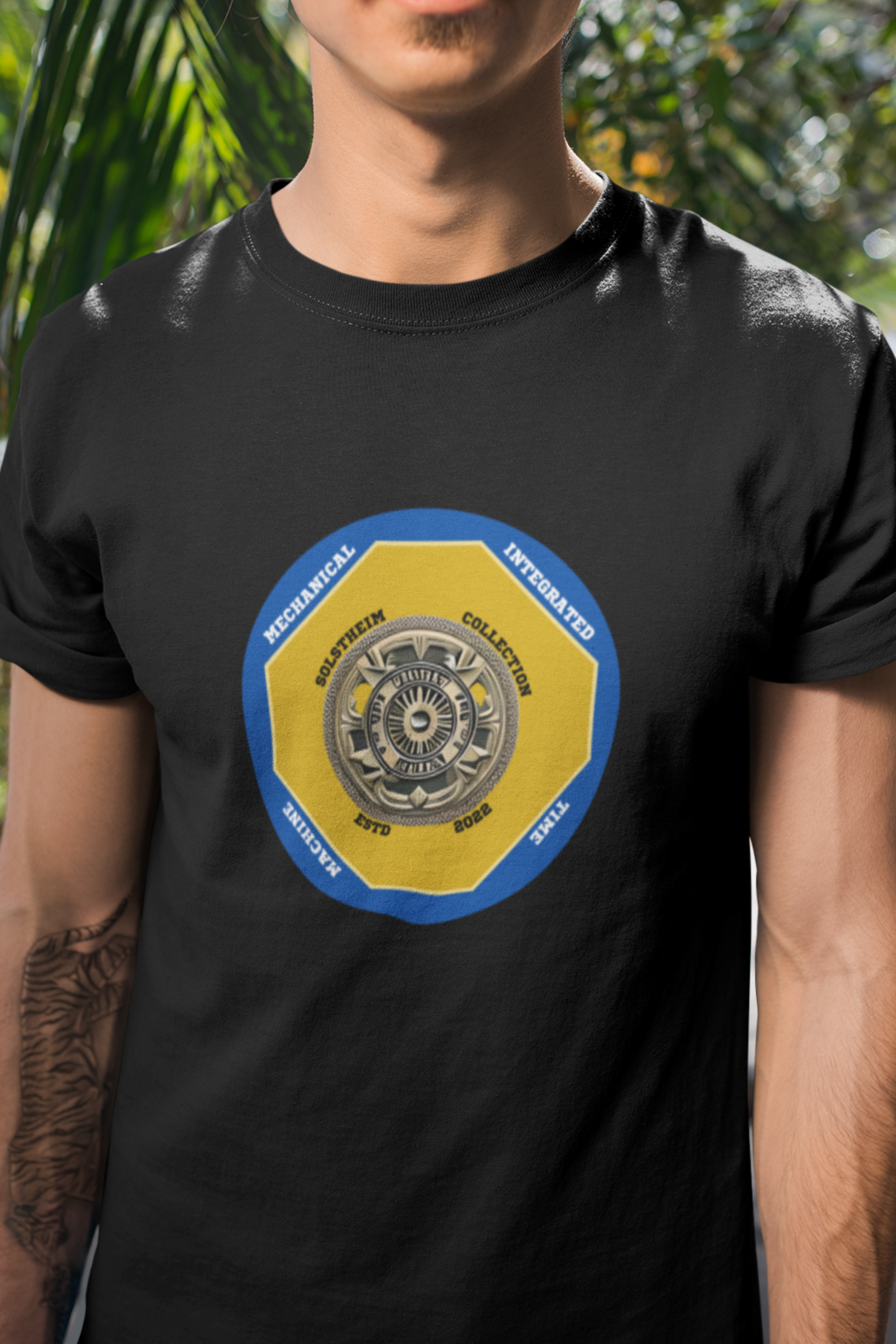 Round Neck Half Sleeves T-Shirt with Solstheim Shield Time Machine