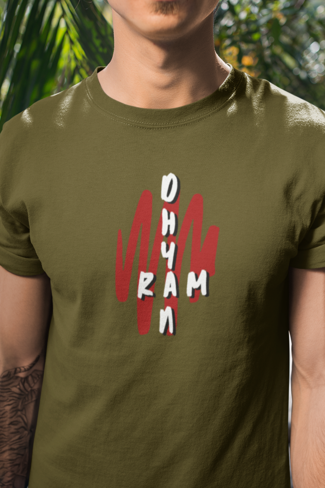 Round Neck Half Sleeves T-Shirt with Ram Dhyan