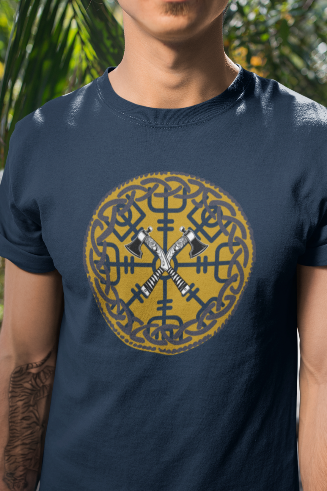 Round neck Half  sleeves Tshirt with Nordic Sword Symbol