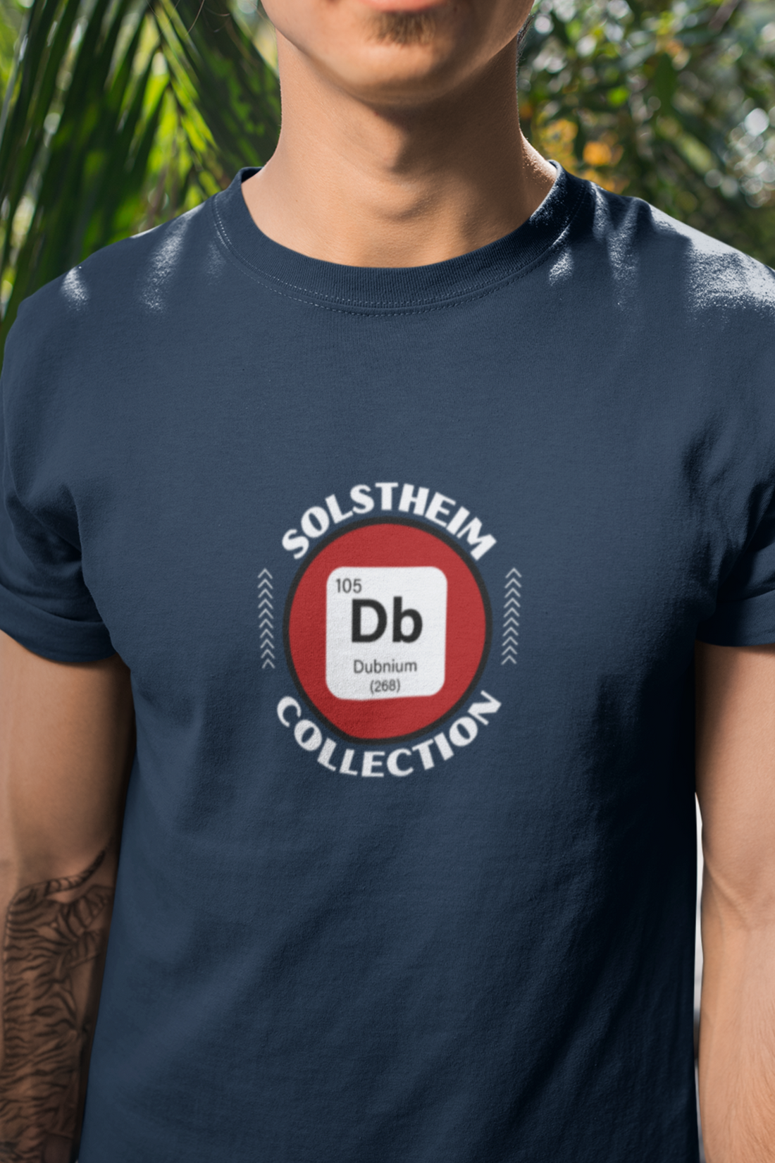 Round Neck Half Sleeves T-Shirt with Db 105 Dubnium Number Design