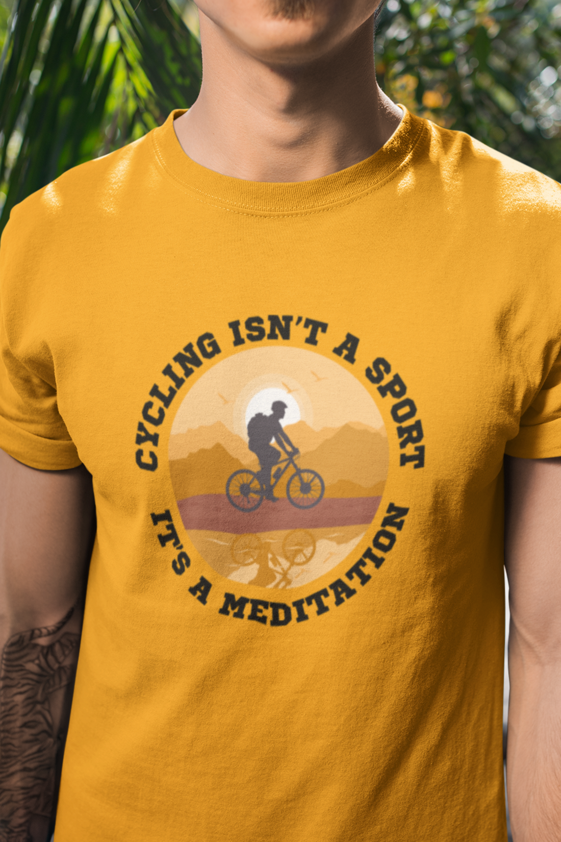 Round neck Half sleeves Tshirt with Cyclist Meditation quote