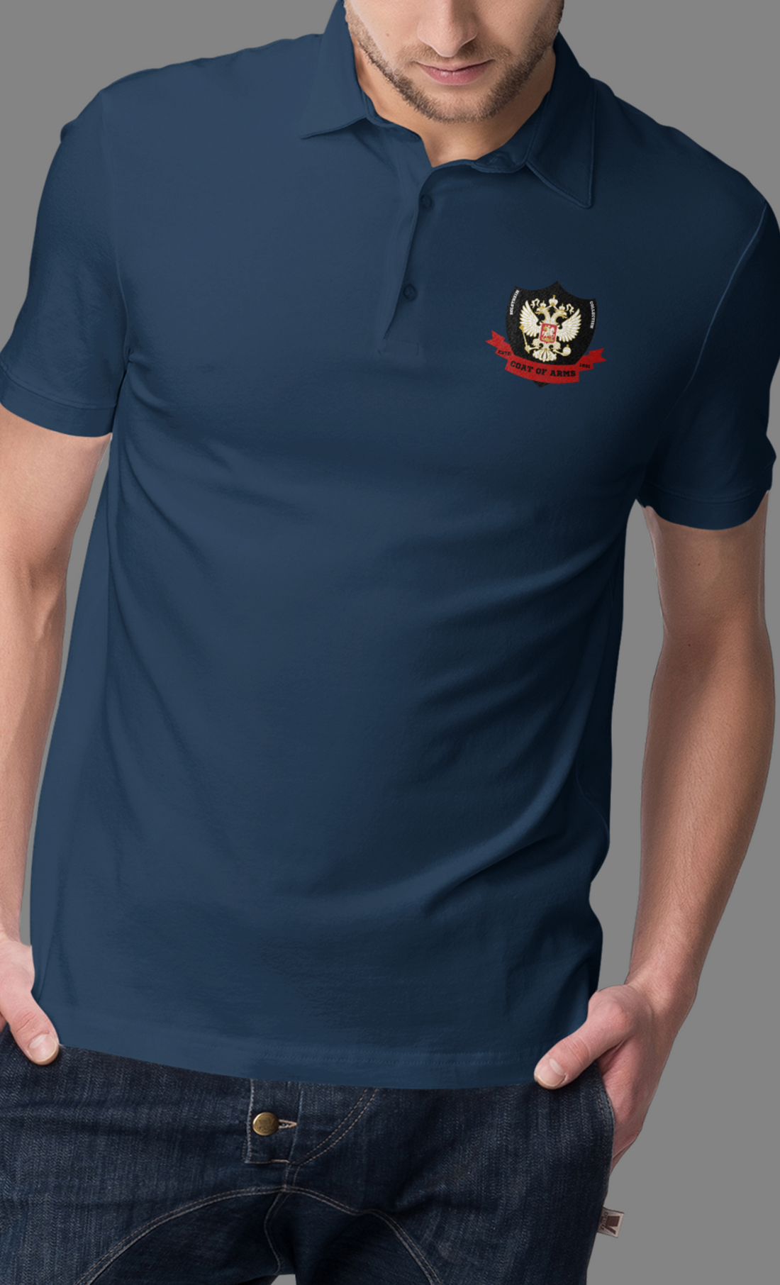 Polo Tshirt with Coat of Arms Black