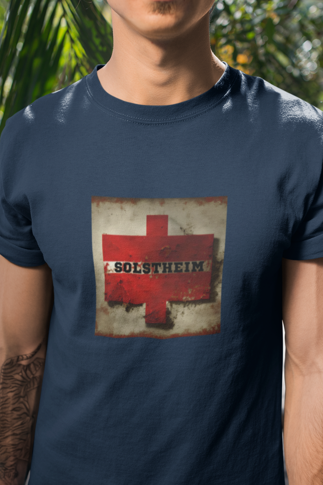 Round neck Half sleeves Tshirt with design of Retro Red Cross Plus