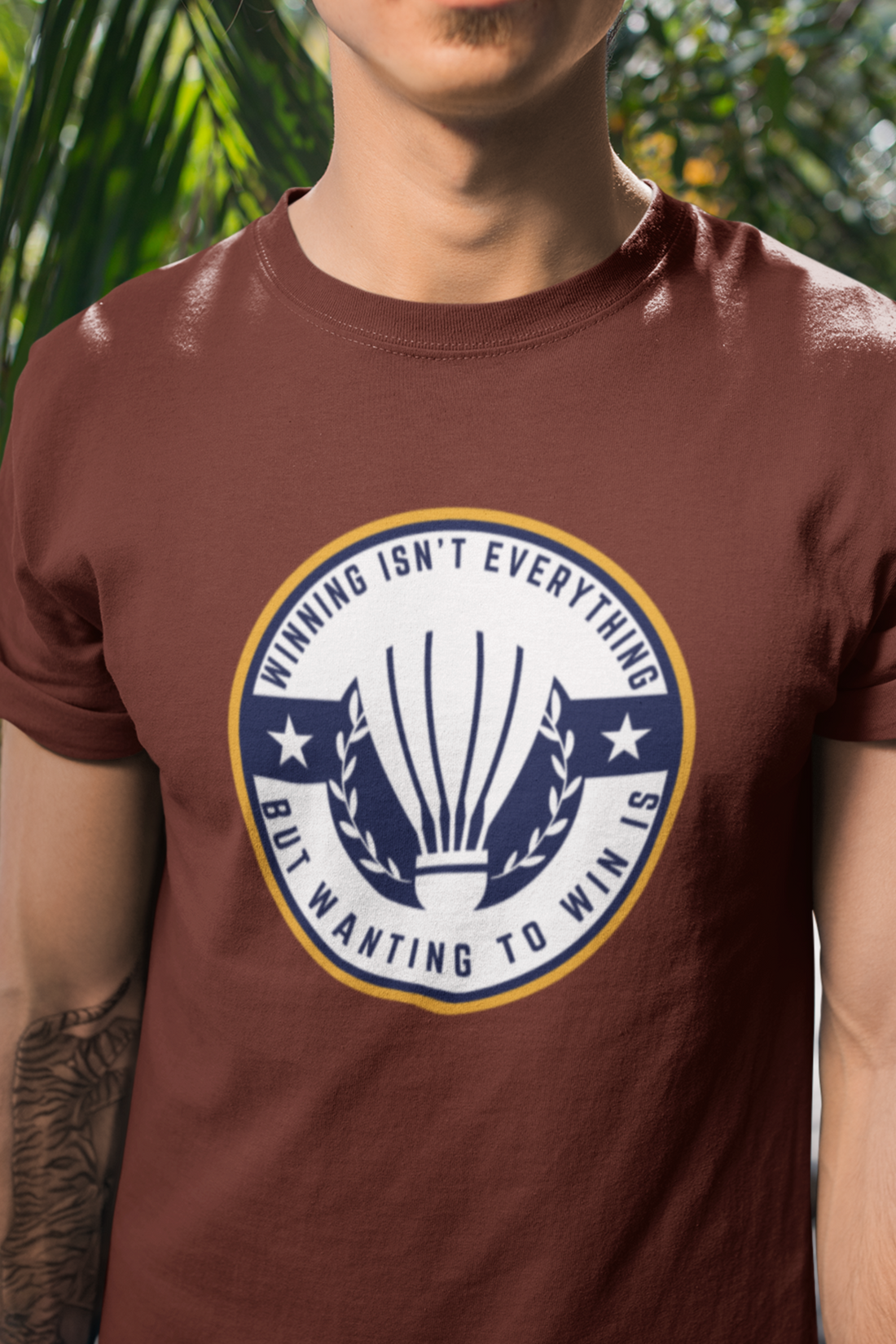 Round neck Half  sleeves Tshirt with Badminton Winning Quote