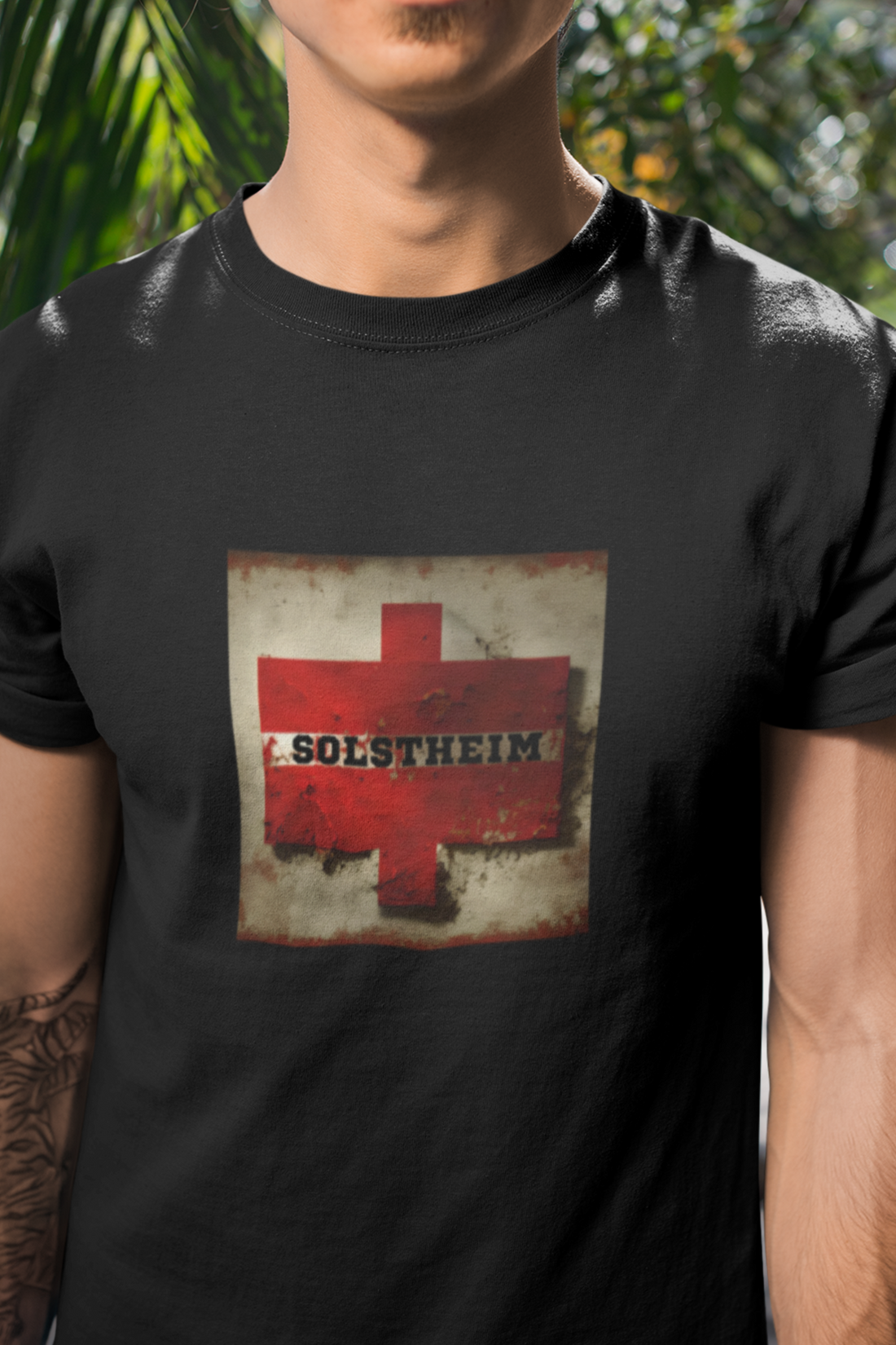 Round neck Half sleeves Tshirt with design of Retro Red Cross Plus