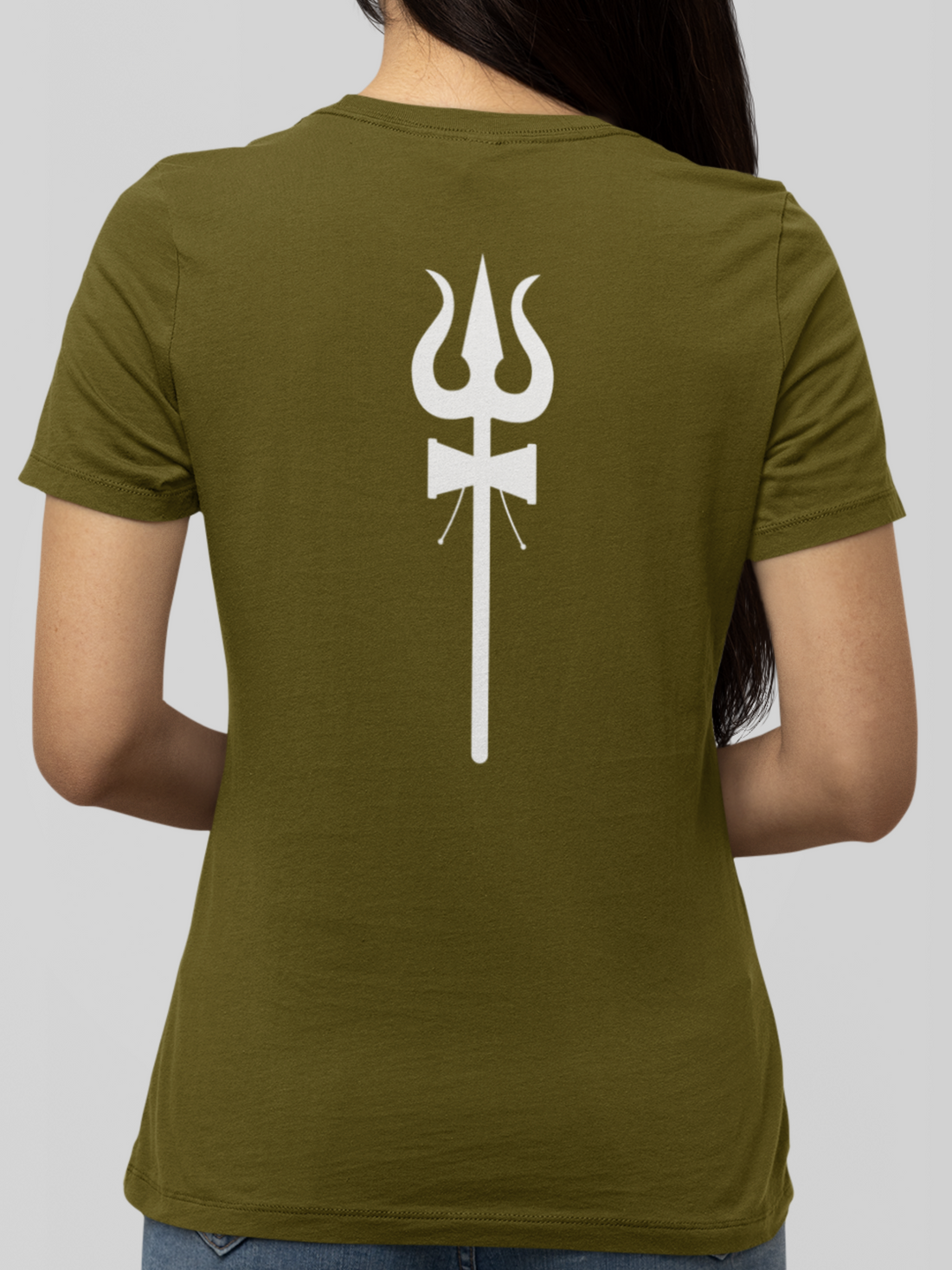 Round neck Half sleeves Tshirt with Dual print of Trayam Bhakam and Trishool on back