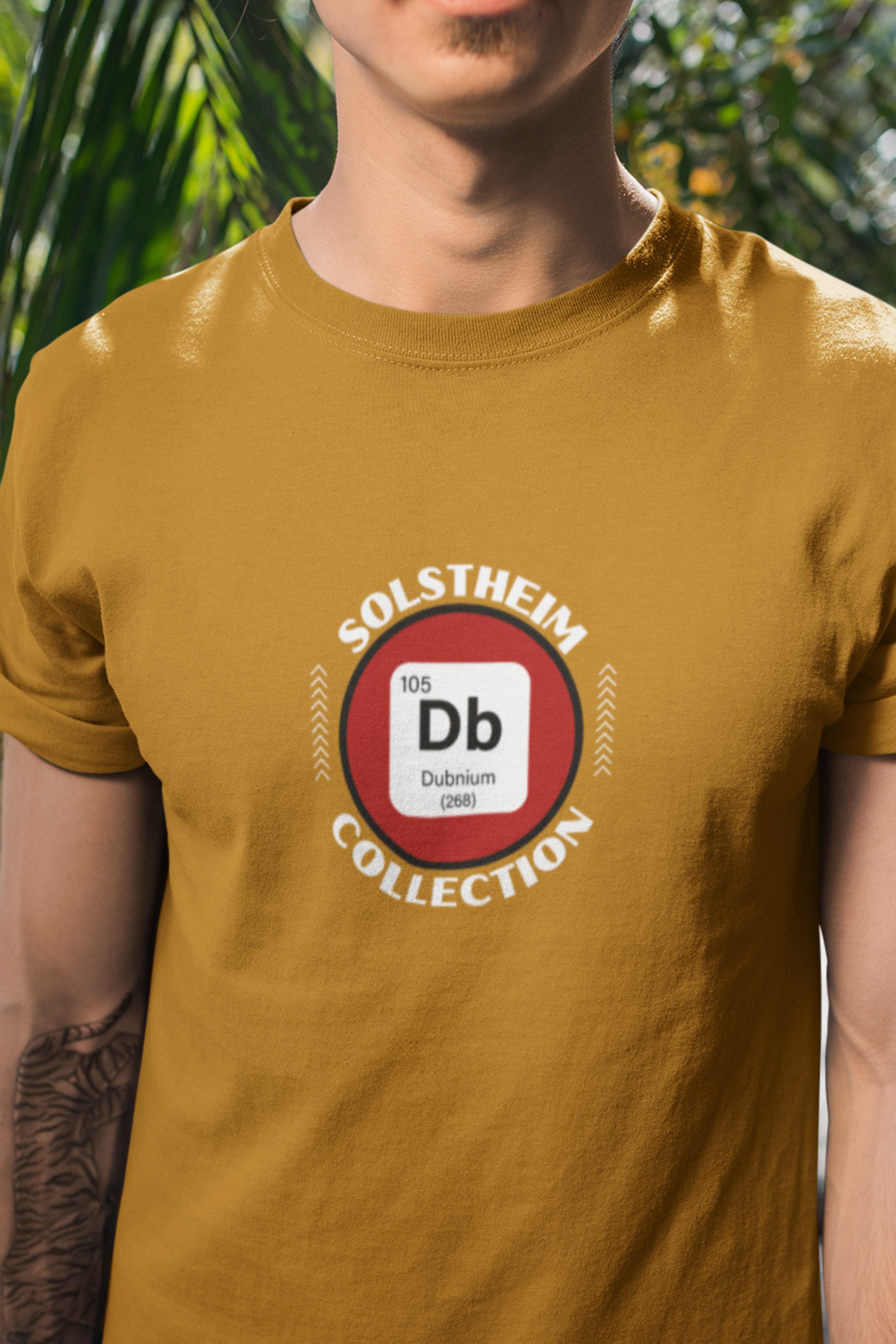 Round Neck Half Sleeves T-Shirt with Db 105 Dubnium Number Design