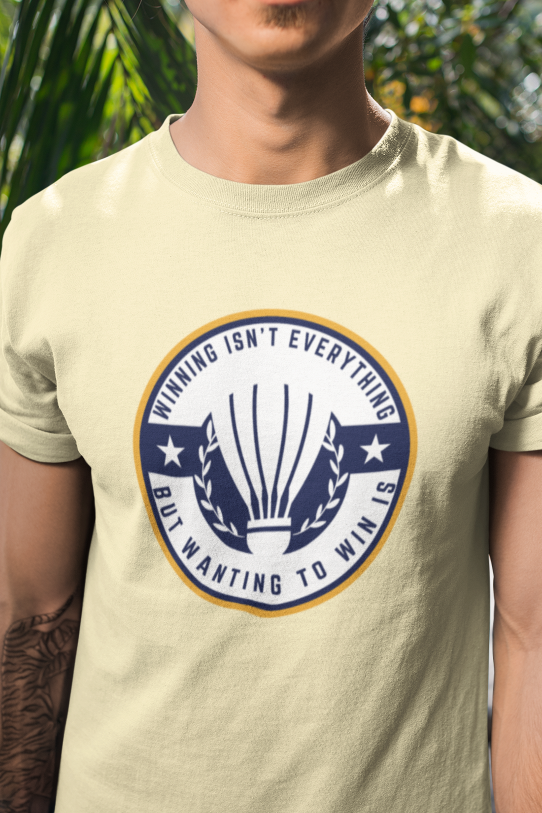 Round neck Half  sleeves Tshirt with Badminton Winning Quote