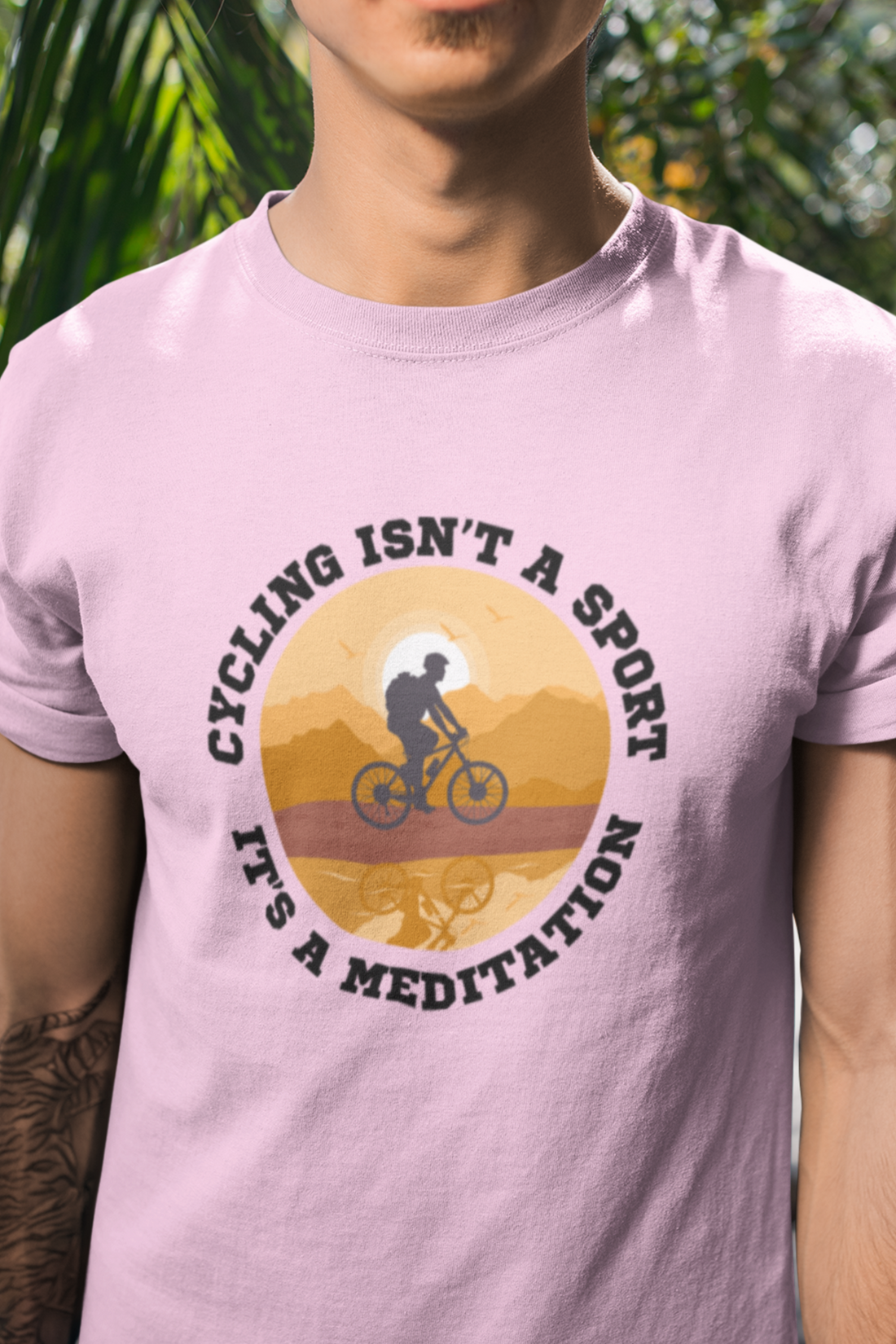 Round neck Half sleeves Tshirt with Cyclist Meditation quote