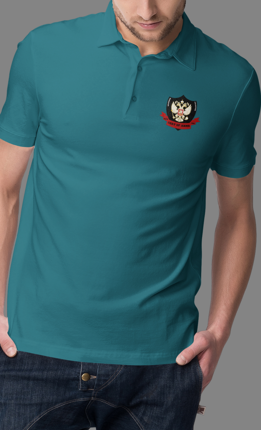 Polo Tshirt with Coat of Arms Black