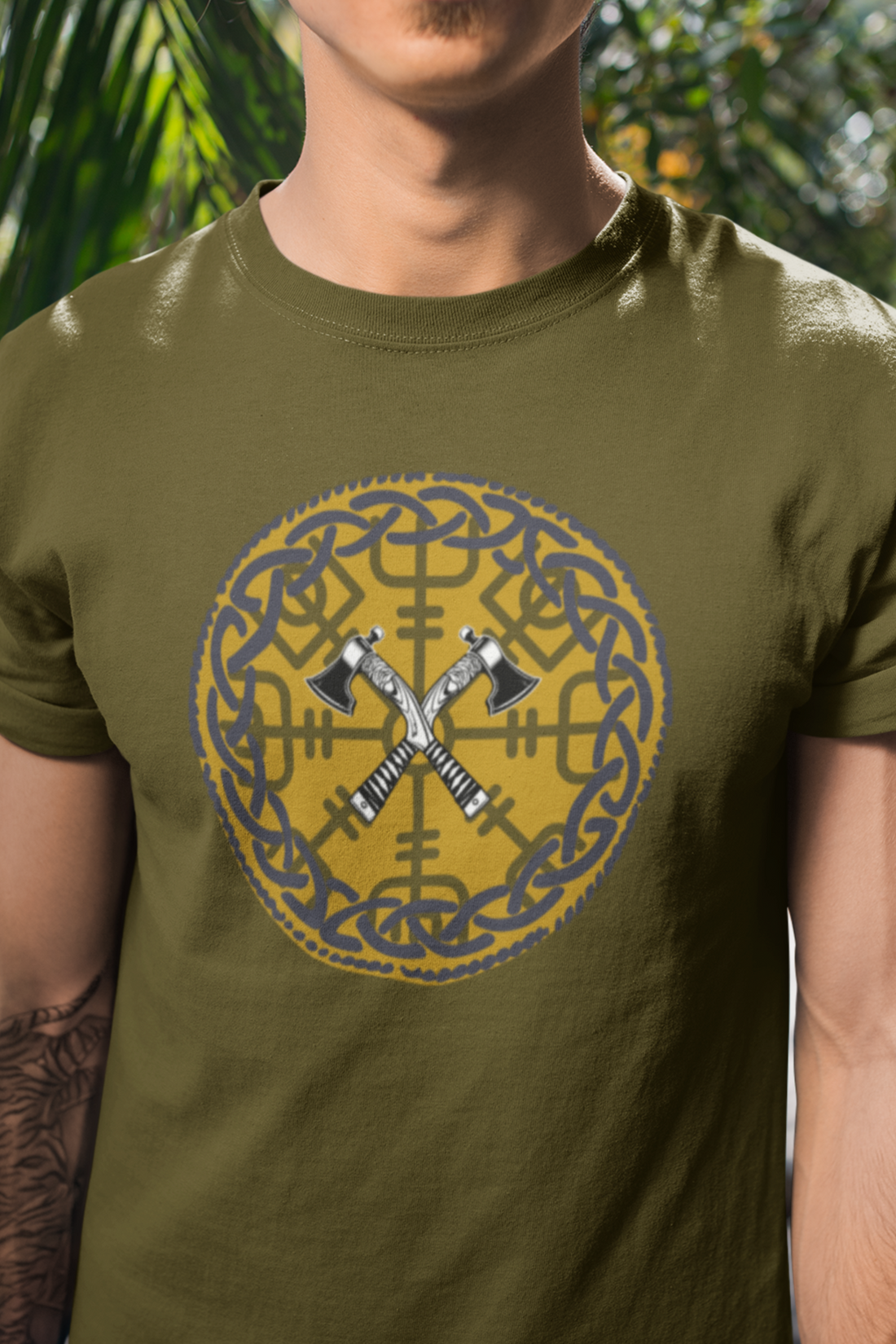 Round neck Half  sleeves Tshirt with Nordic Sword Symbol