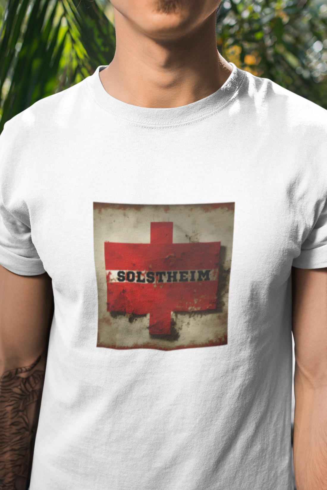 Round neck Half sleeves Tshirt with design of Retro Red Cross Plus