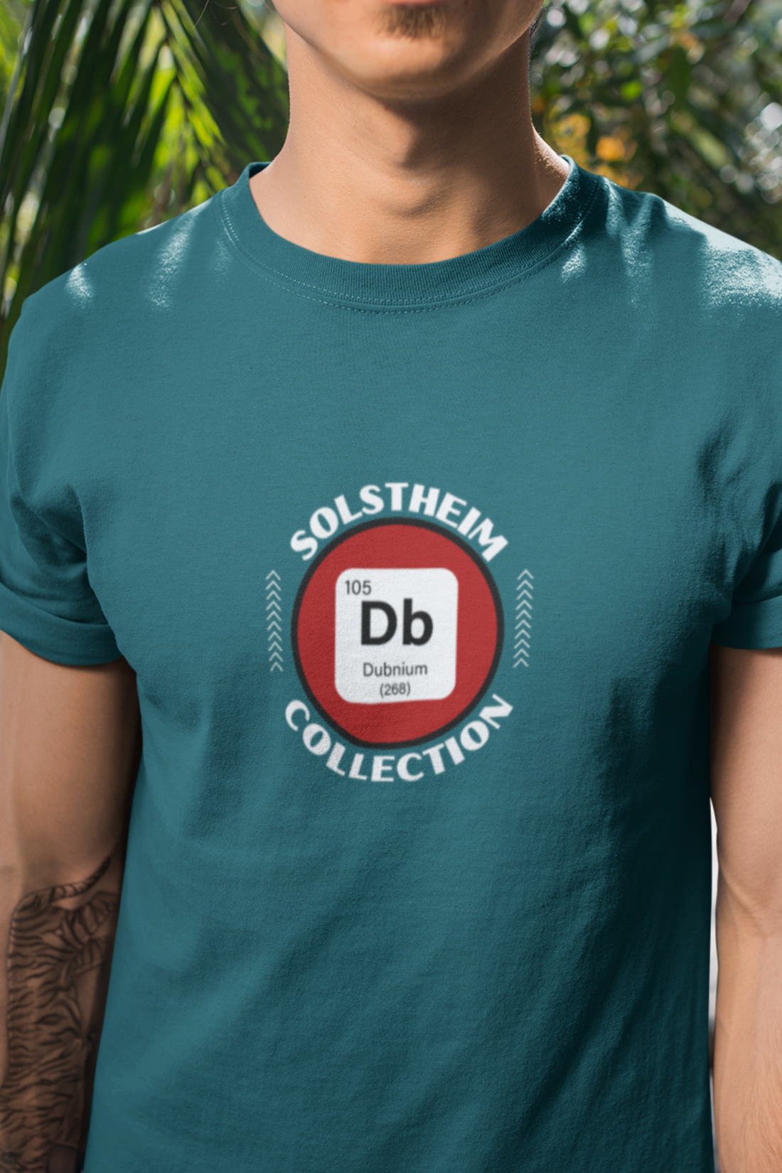 Round Neck Half Sleeves T-Shirt with Db 105 Dubnium Number Design