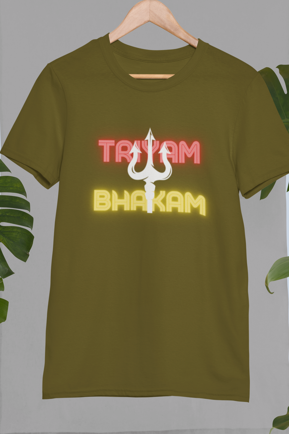 Round neck Half sleeves Tshirt with Dual print of Trayam Bhakam and Trishool on back