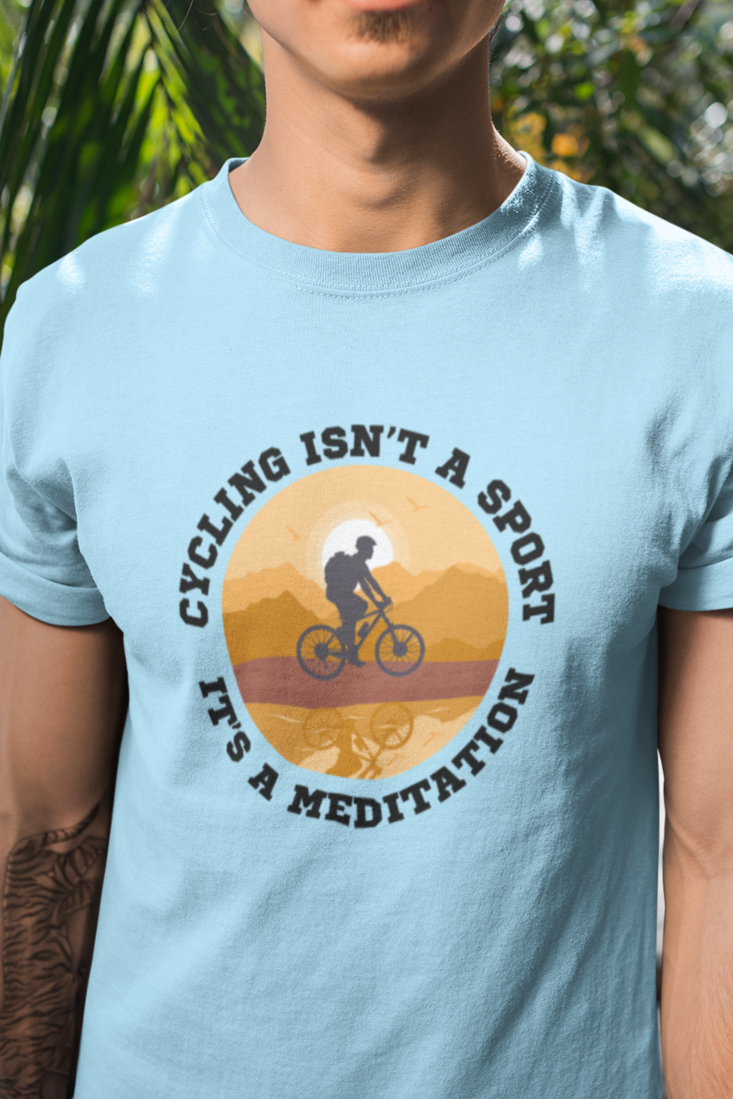 Round neck Half sleeves Tshirt with Cyclist Meditation quote