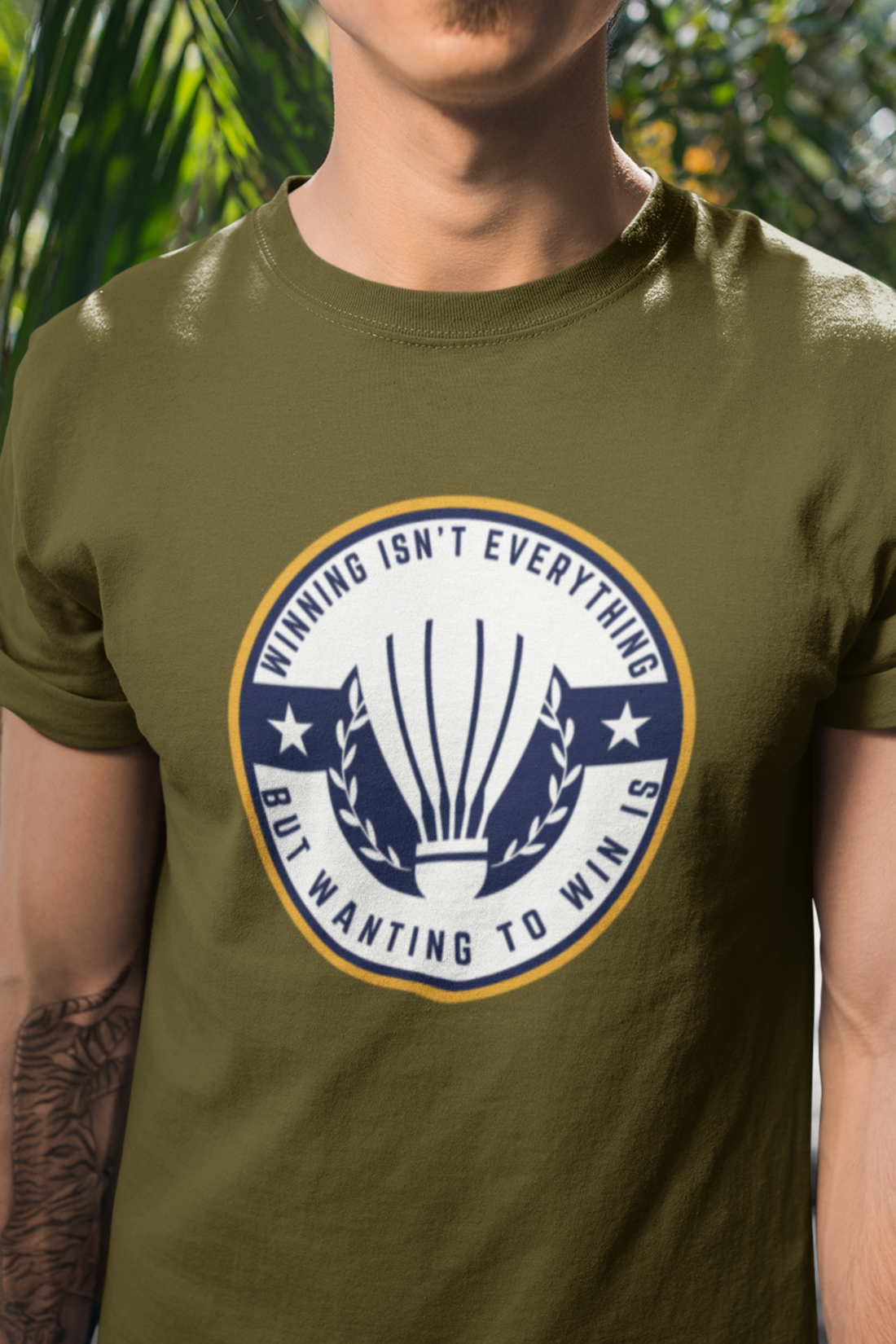 Round neck Half  sleeves Tshirt with Badminton Winning Quote