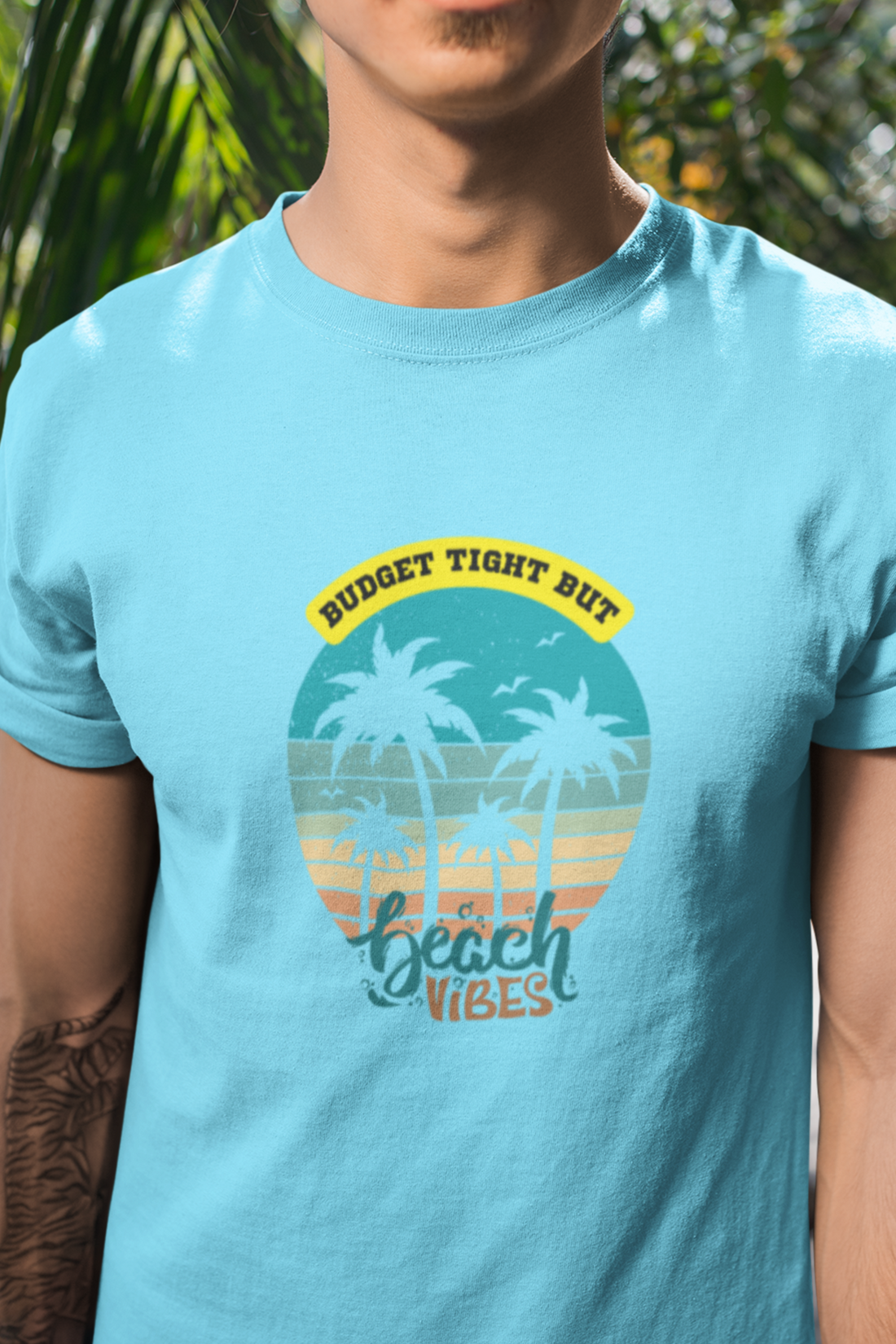 Round neck Half sleeves Tshirt with design of Cool Beach Vibes