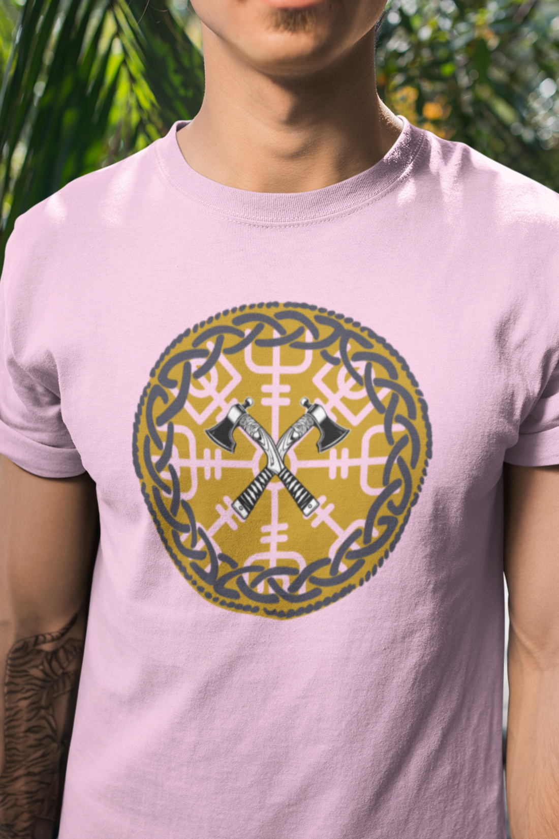 Round neck Half  sleeves Tshirt with Nordic Sword Symbol